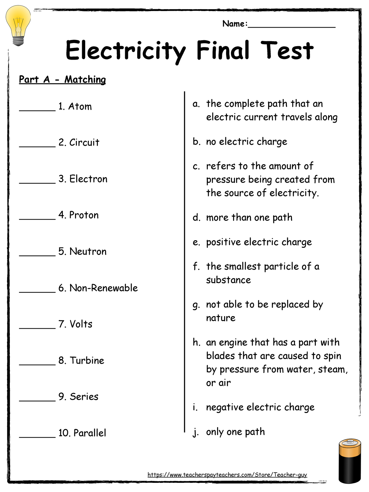 Electricity Test Good Luck! Electricity Final Test Part A