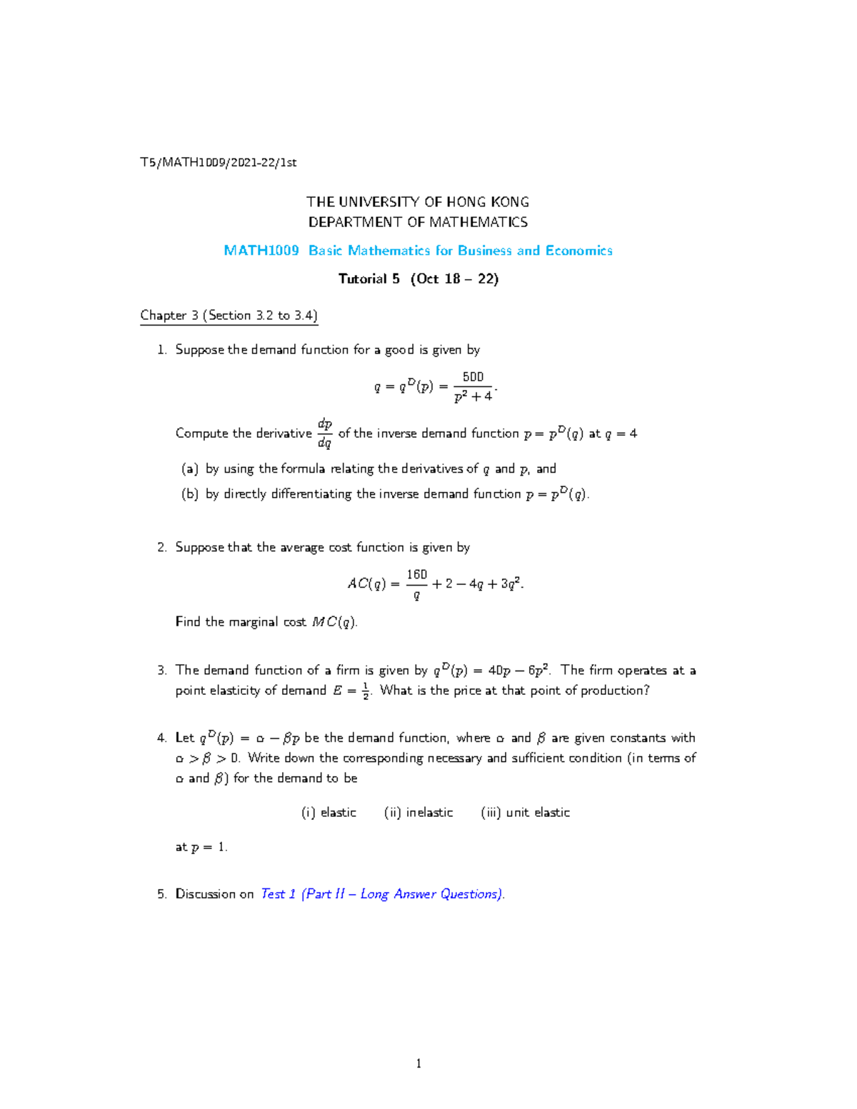 Tutorial 5(1009)(21-22 First)Tutorial 5(1009)(21-22 First) - T5 ...