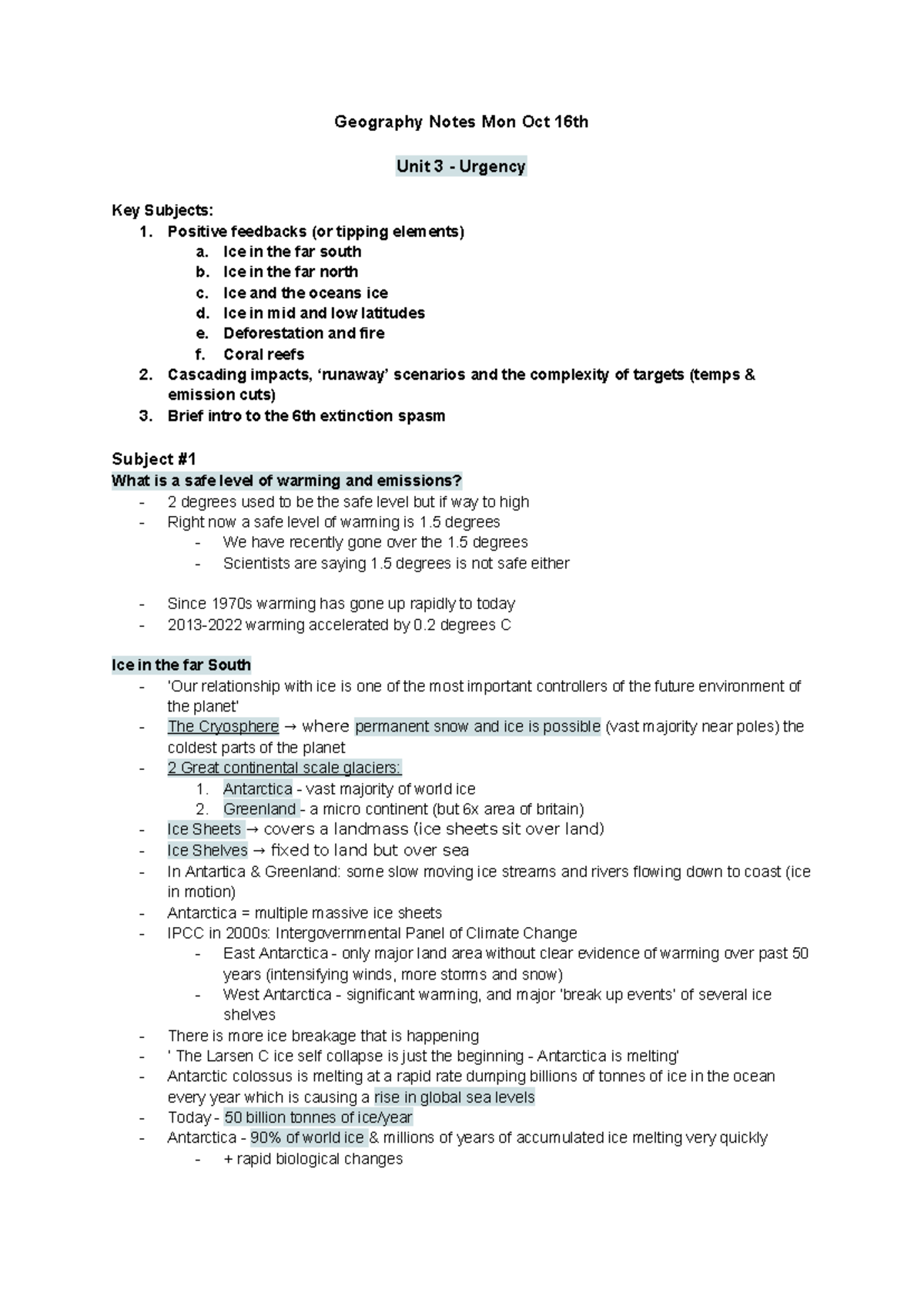 Geography Notes - Unit 3 - Geography Notes Mon Oct 16th Unit 3 ...