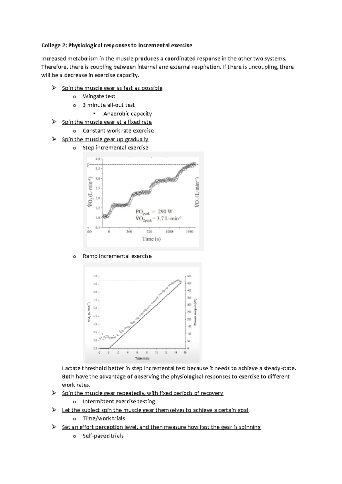 HC2 - Physiological responses to incremental exercise - College 2 ...