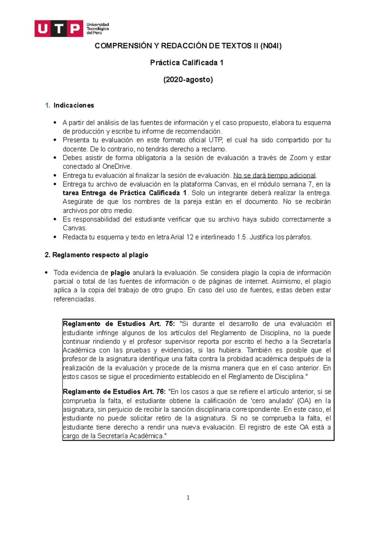 S07. S2 - Práctica Calificada 1 (PC1)-1 - COMPRENSIÓN Y REDACCIÓN DE ...