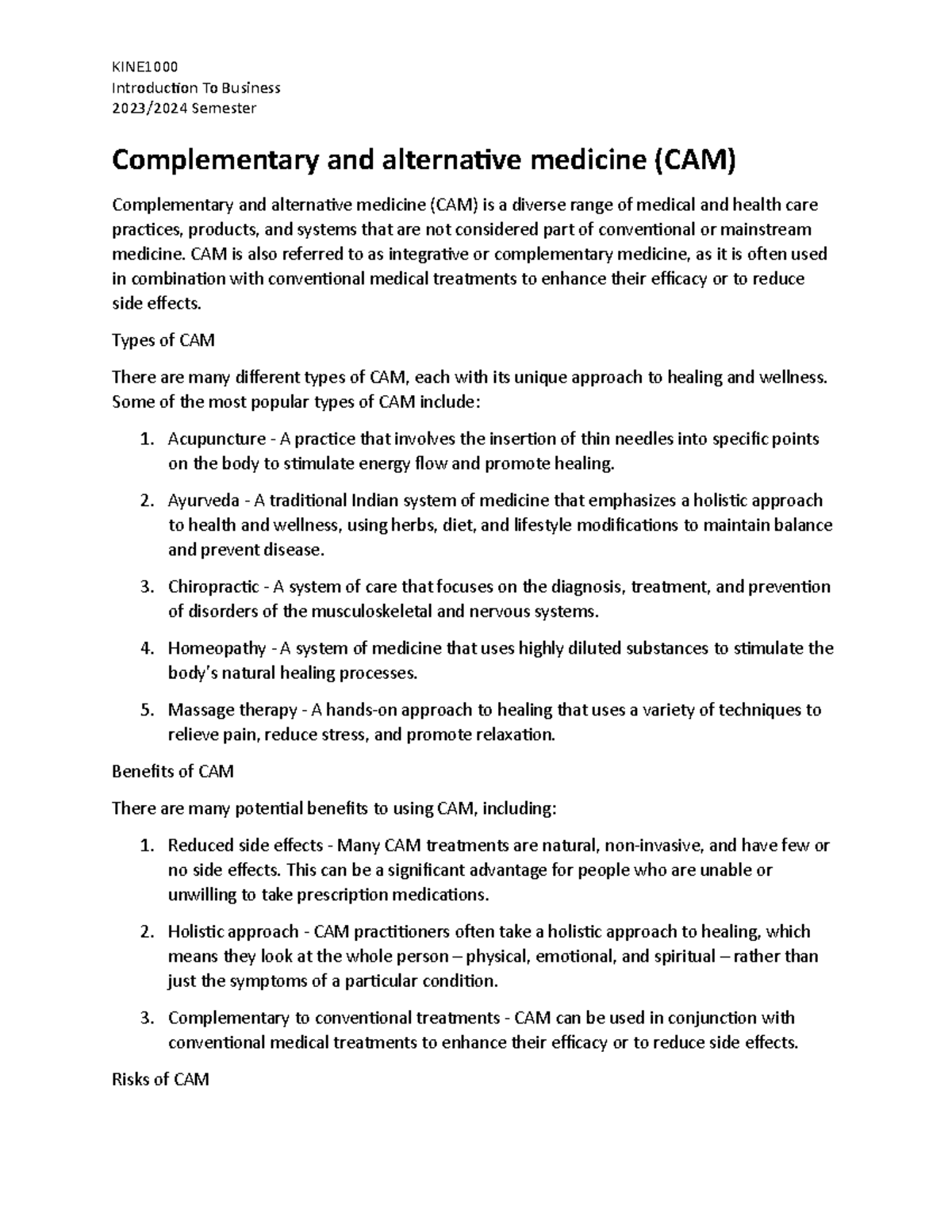 Complementary and alternative medicine (CAM) - CAM is also referred to ...