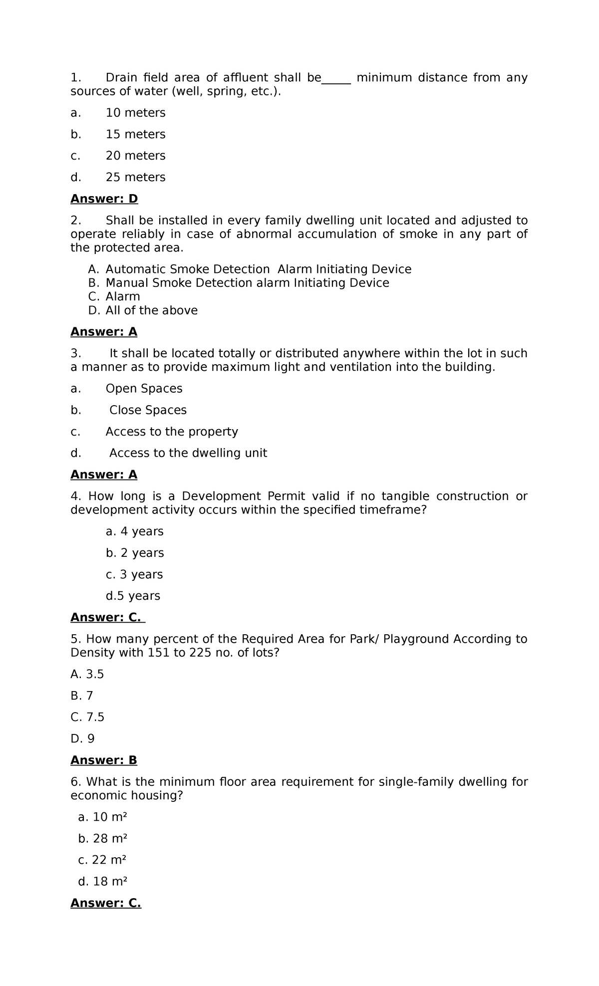 Questionnaires-CE-Laws - Drain field area of affluent shall be ...