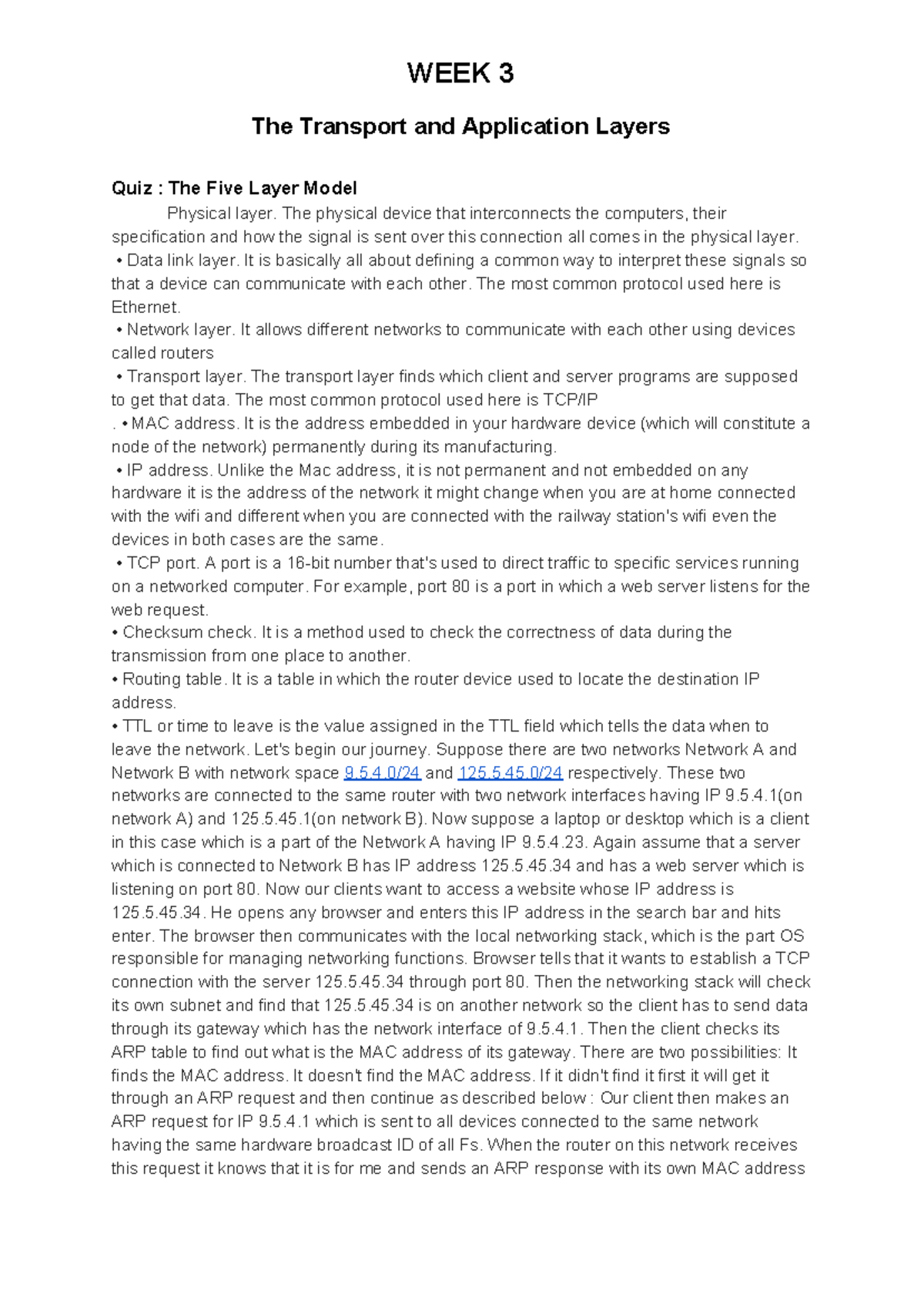 Week 3 Graded Quiz Answers WEEK 3 The Transport and Application