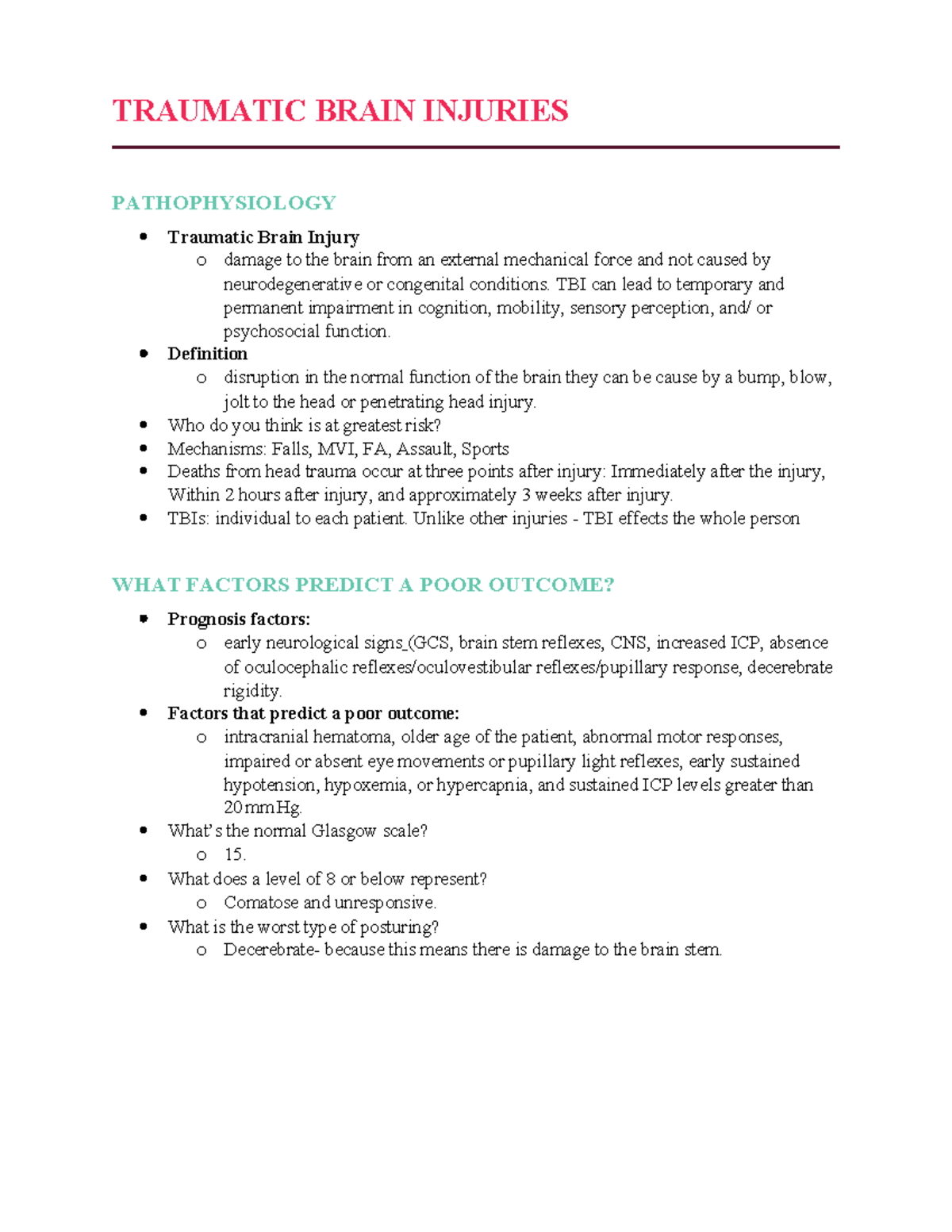 Traumatic brain injuries - TRAUMATIC BRAIN INJURIES PATHOPHYSIOLOGY ...