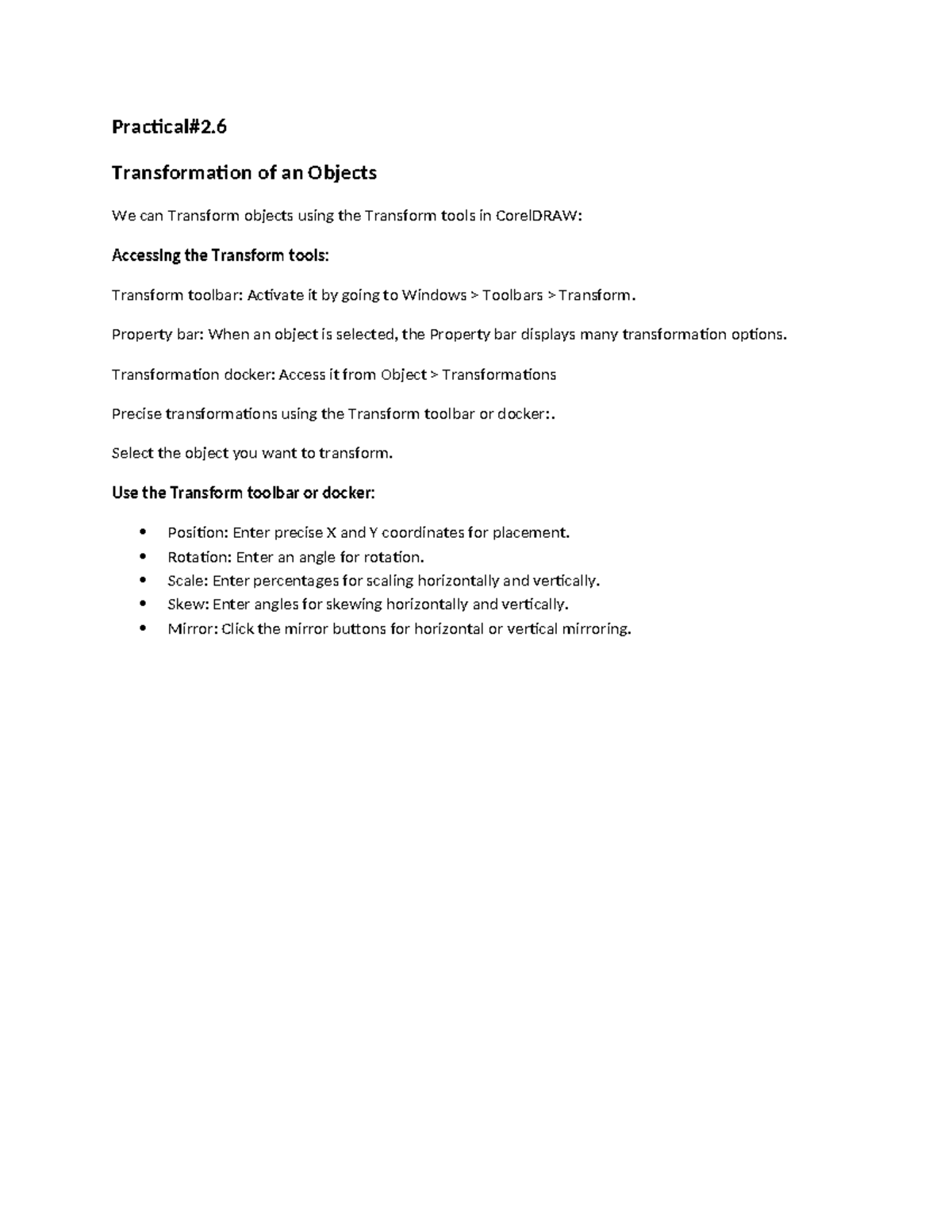 Practical#2 - Practical 2.2 - Practical#2. Transformation of an Objects ...