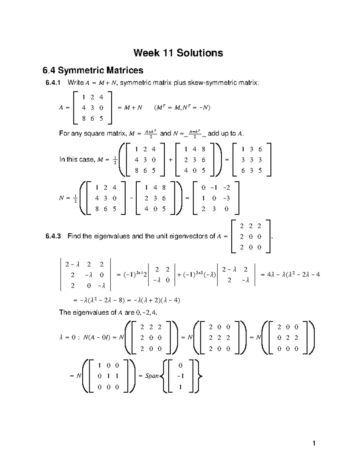 Week11Practice Problems Solutions - Week 11 Solutions 6 Symmetric ...