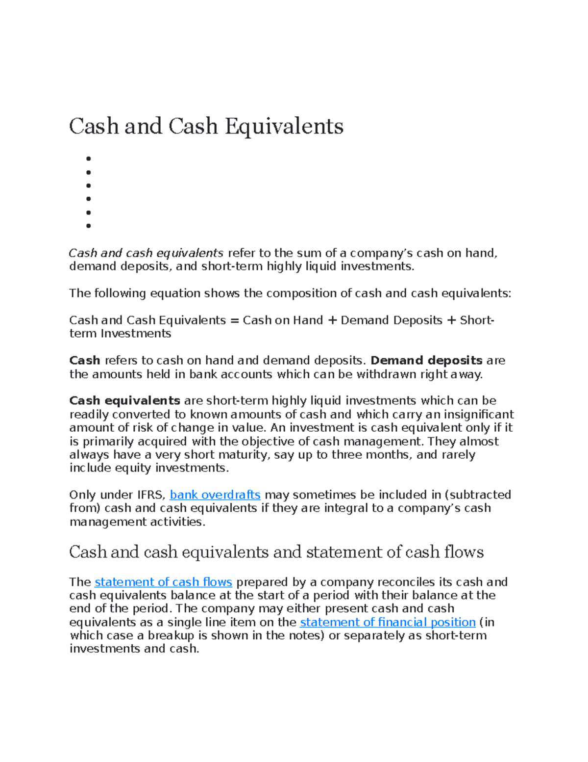 Cash and Cash Equivalents - The following equation shows the ...