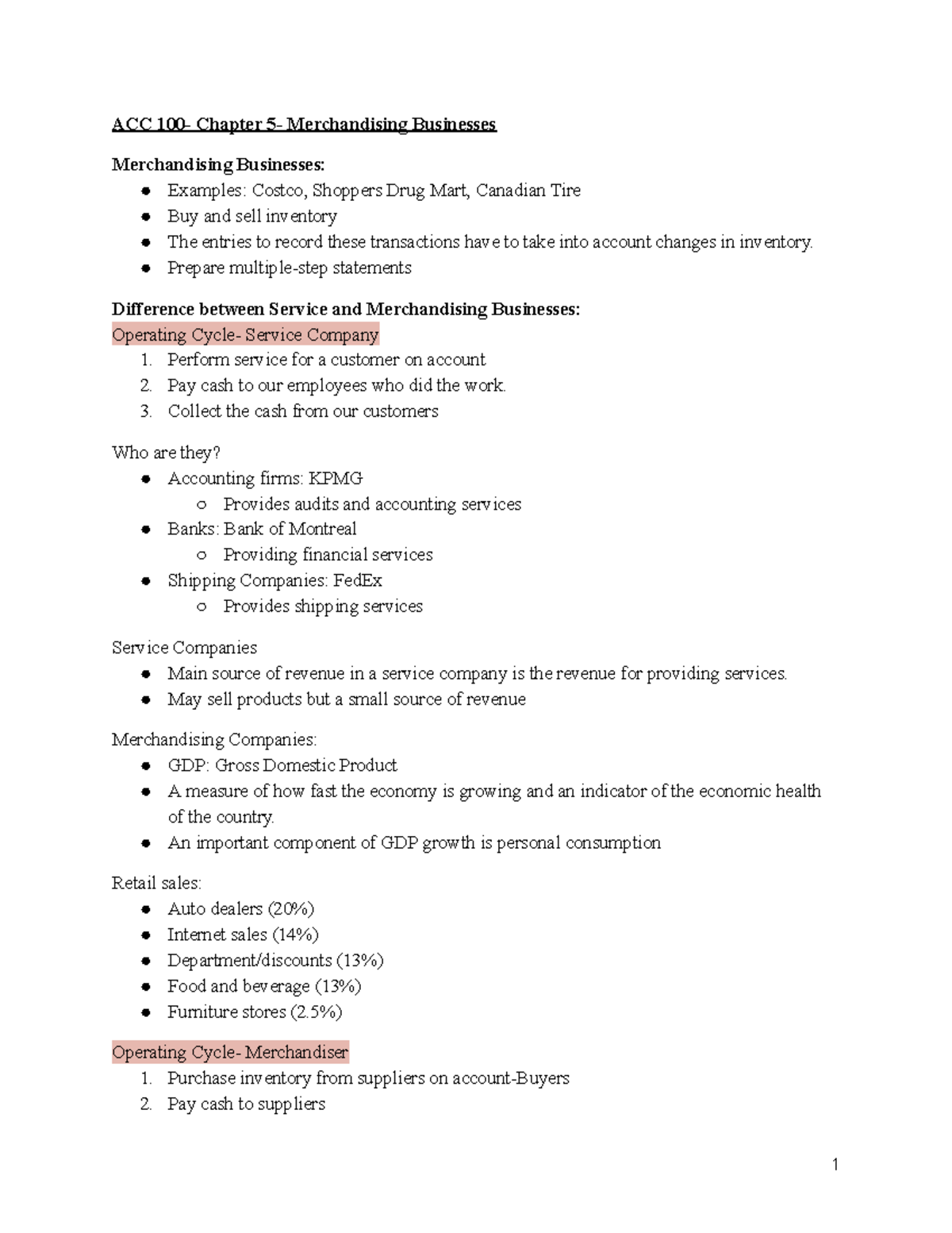 ACC 100- Chapter 5- Merchandising Companies - ACC 100- Chapter 5 ...