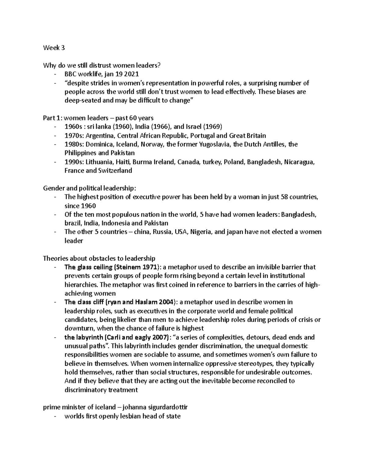Gender Justice and Change Week 3 lecture notes - Week 3 Why do we still ...