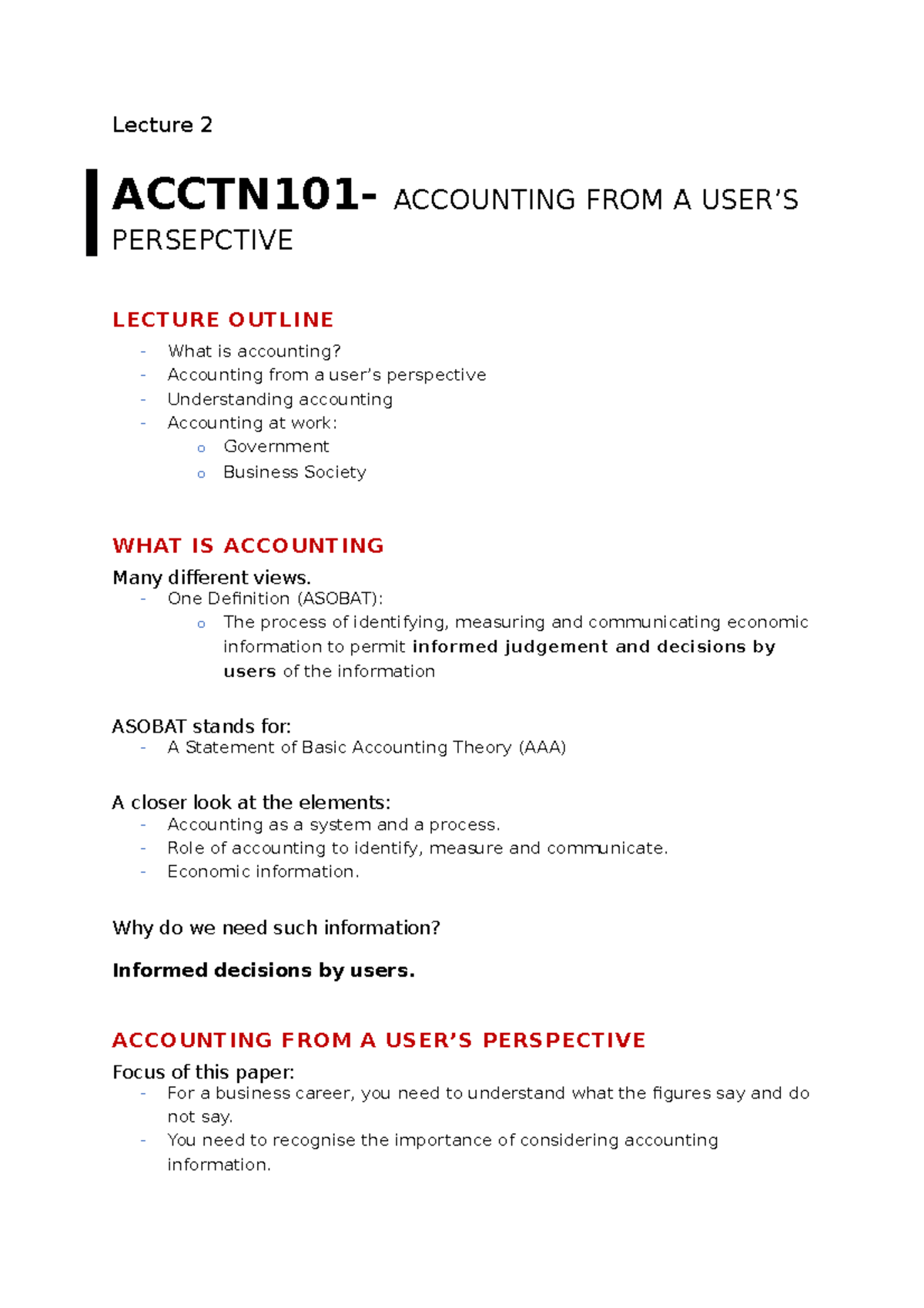 Lecture 2- Accounting from a User's Perspective - Lecture 2 ACCTN101 ...