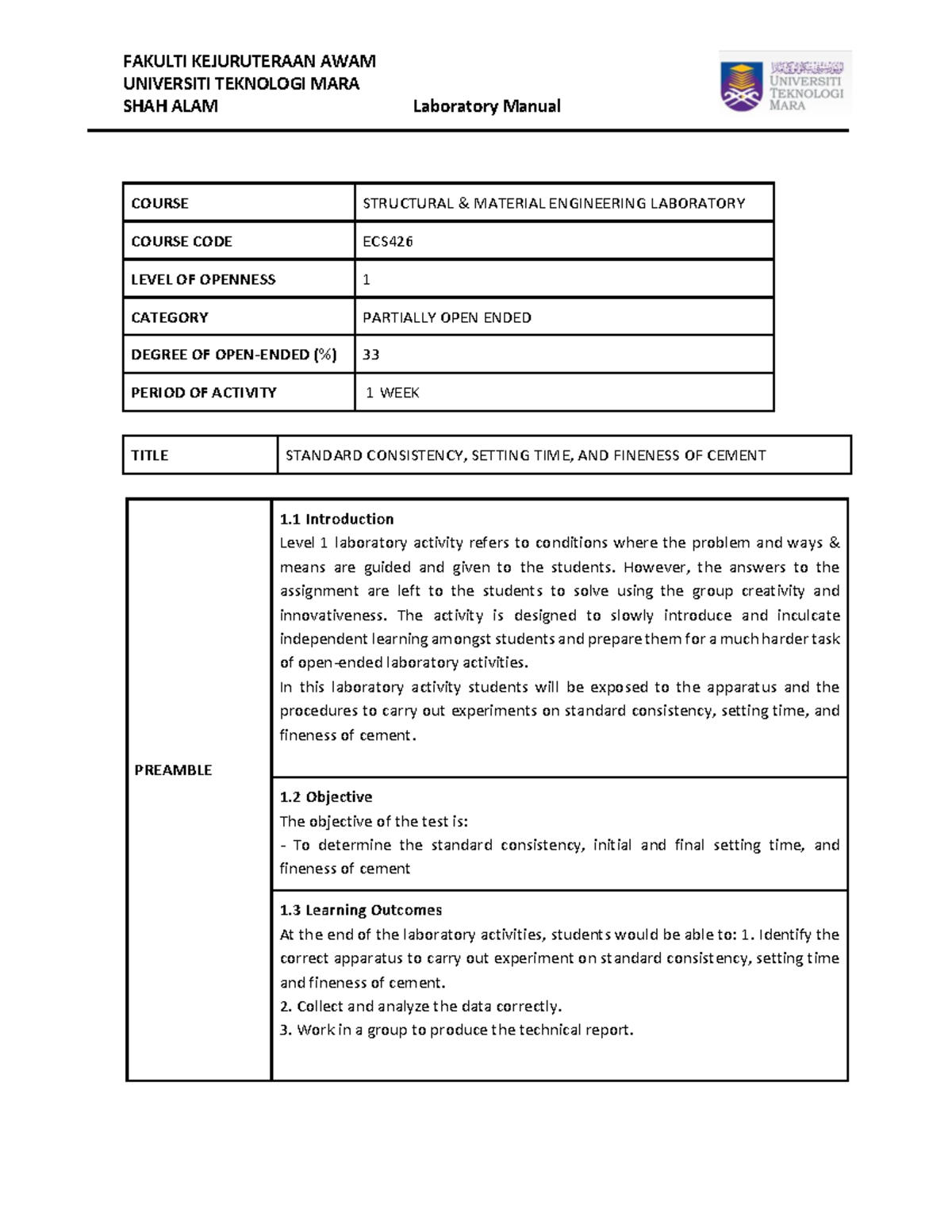 ECS426 Lab 7 Standard Consistency, Setting Time And Fineness-2-12 ...