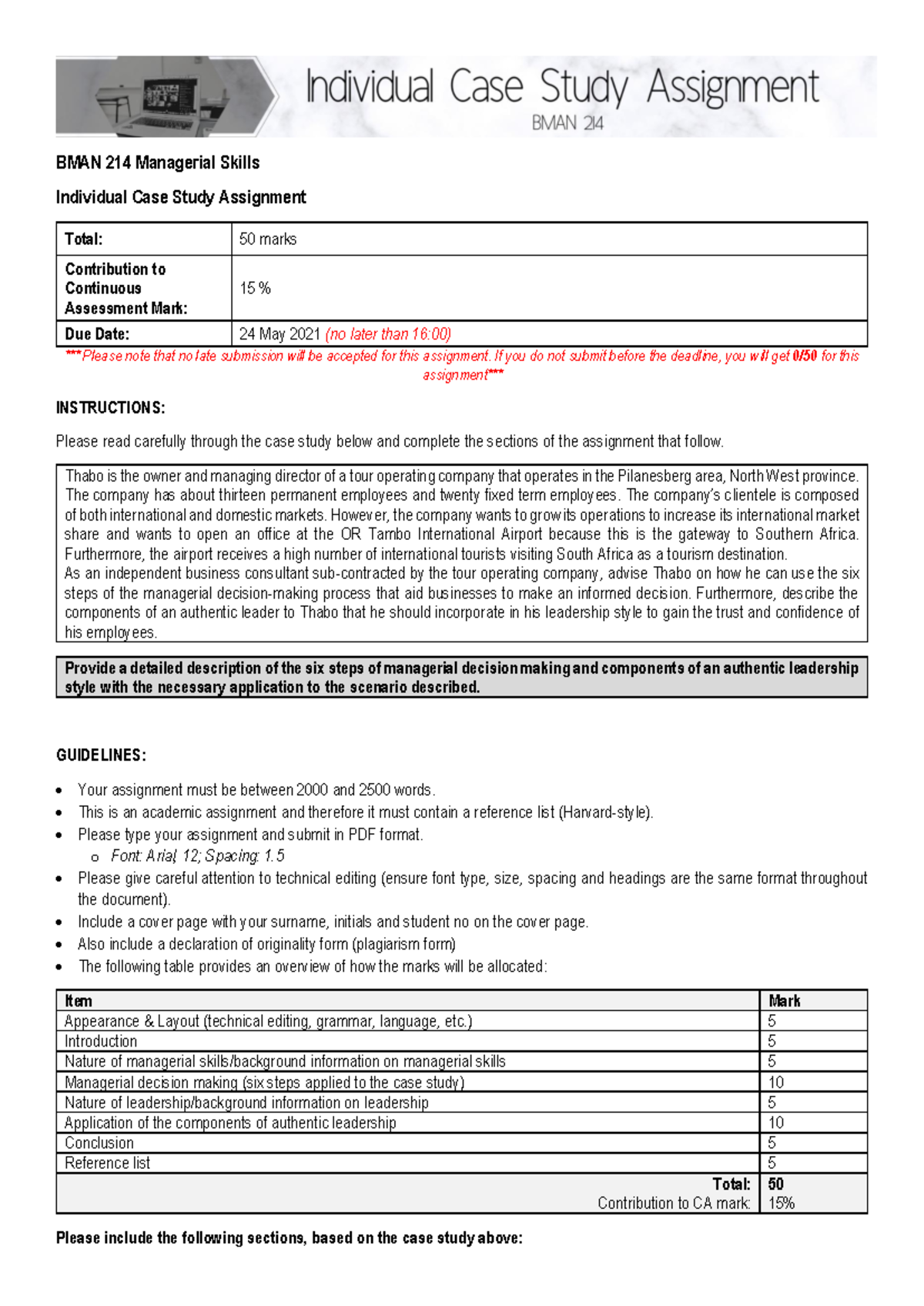 BMAN 214 - Individual Assignment English - BMAN 214 Managerial Skills ...