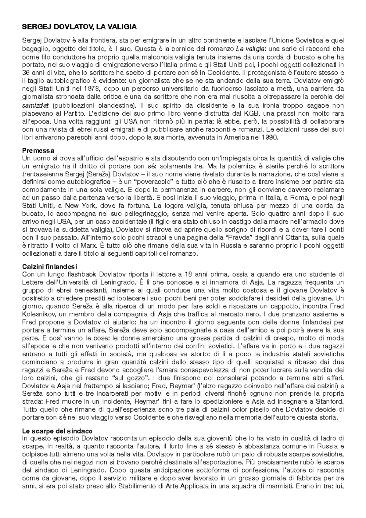 Sergej Dovlatov, LA Valigia Riassunto SERGEJ DOVLATOV, LA VALIGIA