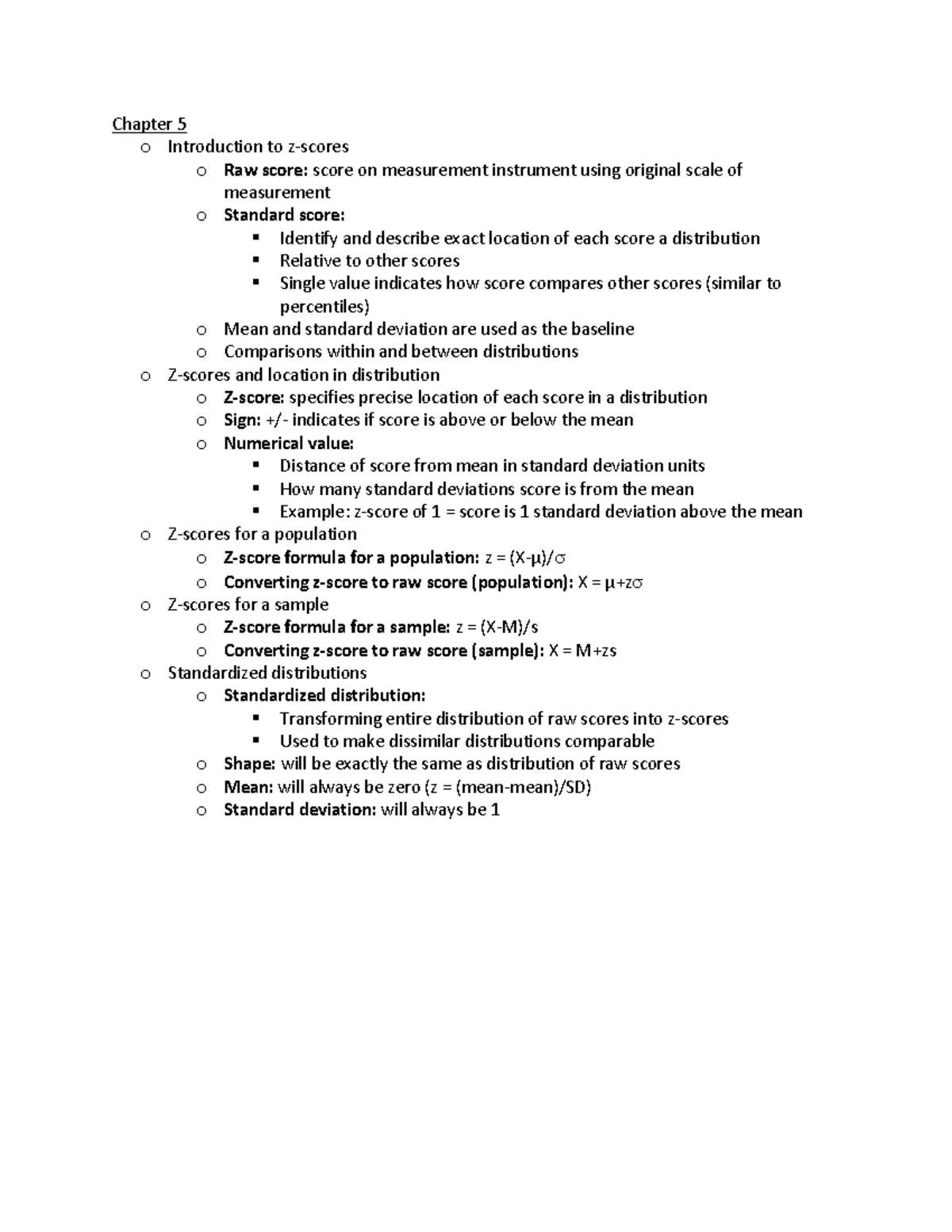 Psych Stats Ch 5 - Notes on Z-Scores; Griffo - Chapter 5 o Introduction ...