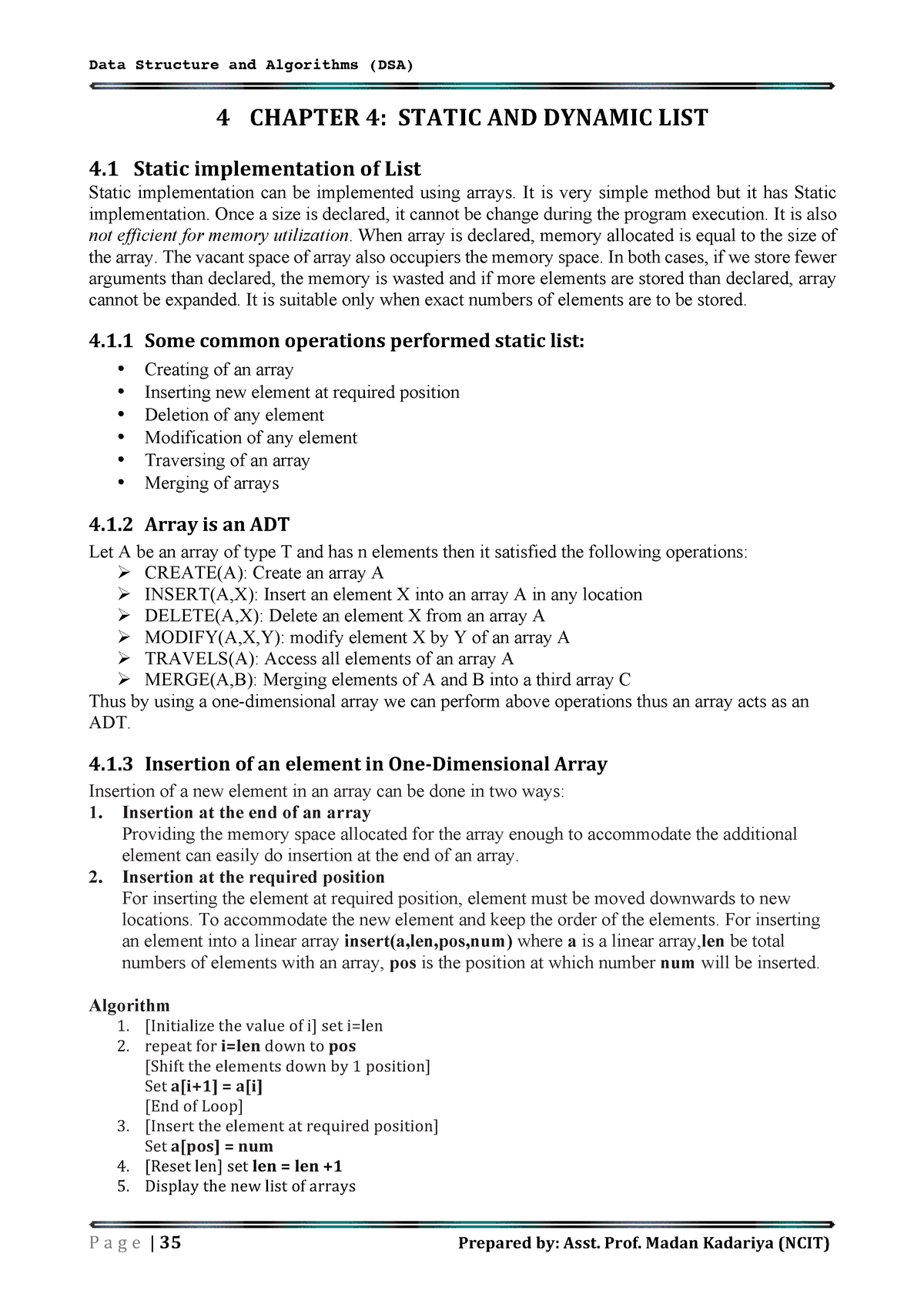 DSA Chapter 4 - Data Structures And Algorithms Lecture Notes - 4 ...