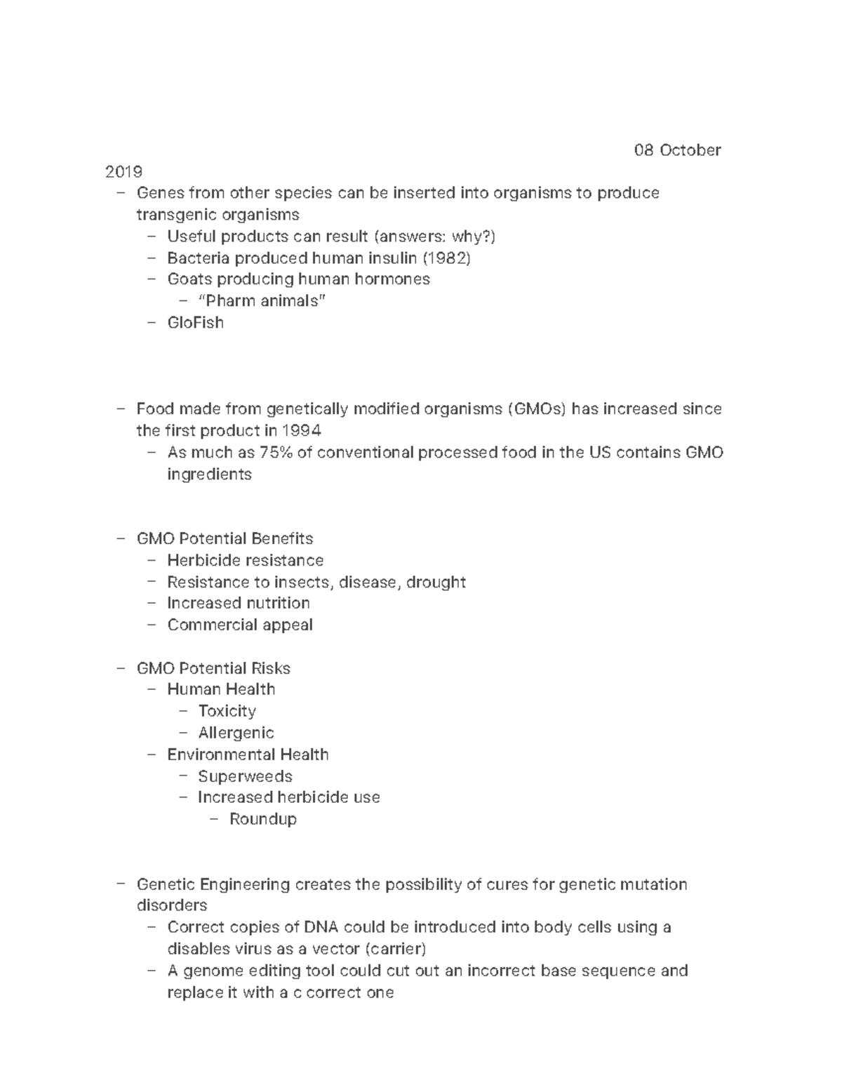 Genes BIO 103 - – – – – – – – – – – – – – – – – – – – – – – – – 08 ...