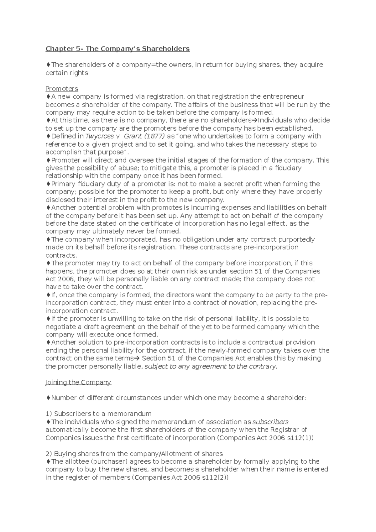 Chapter Shareholders Chapter 5 The Company’s