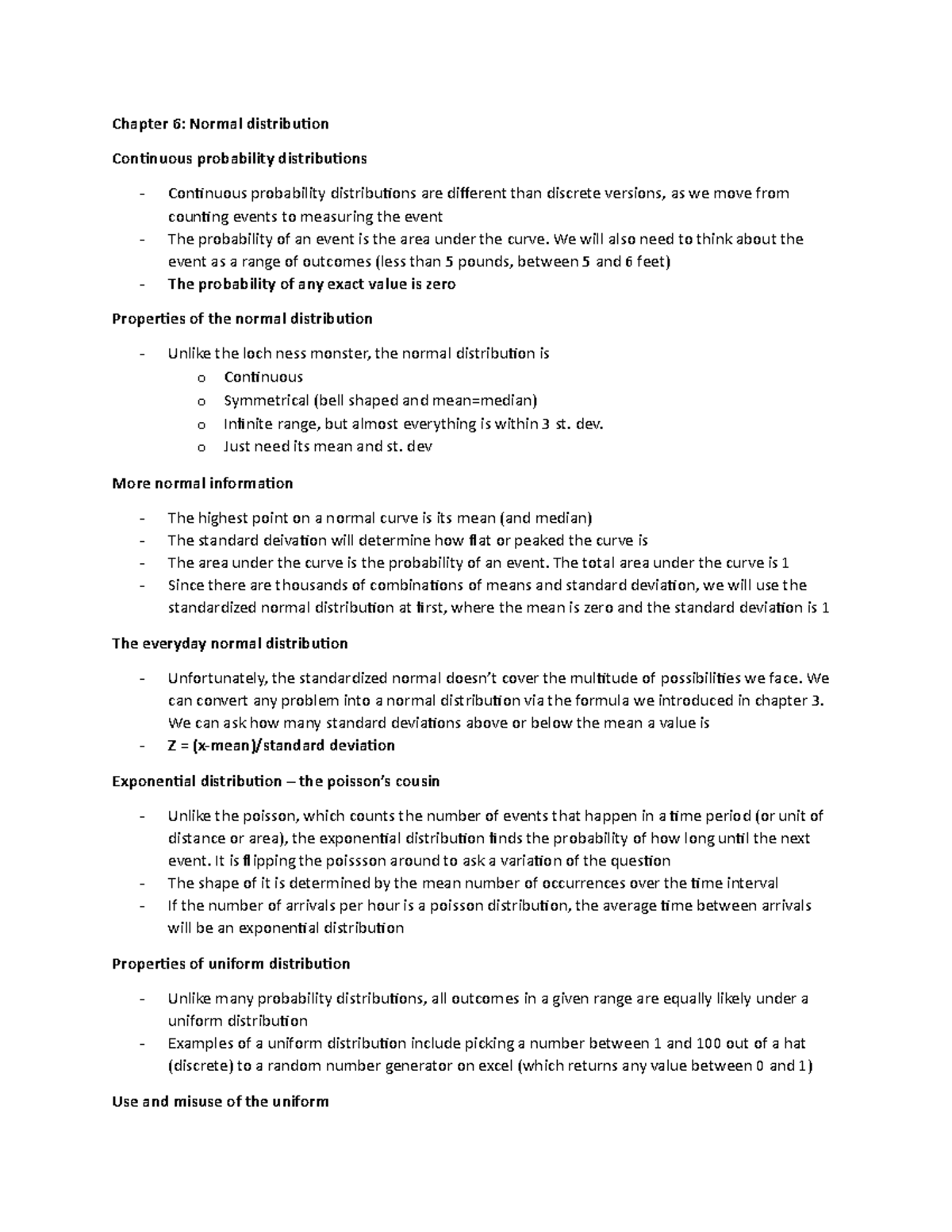 Chapter 6 - Lecture notes 6 - Chapter 6: Normal distribution Continuous ...