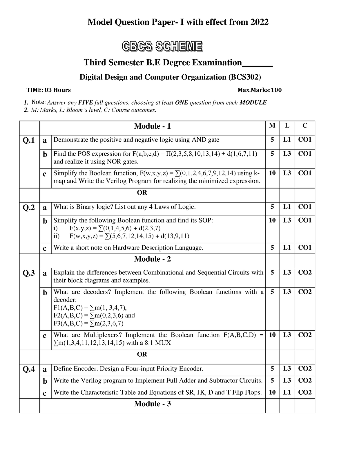 BCS302 Set1 - Model Question Paper - Model Question Paper- I With ...