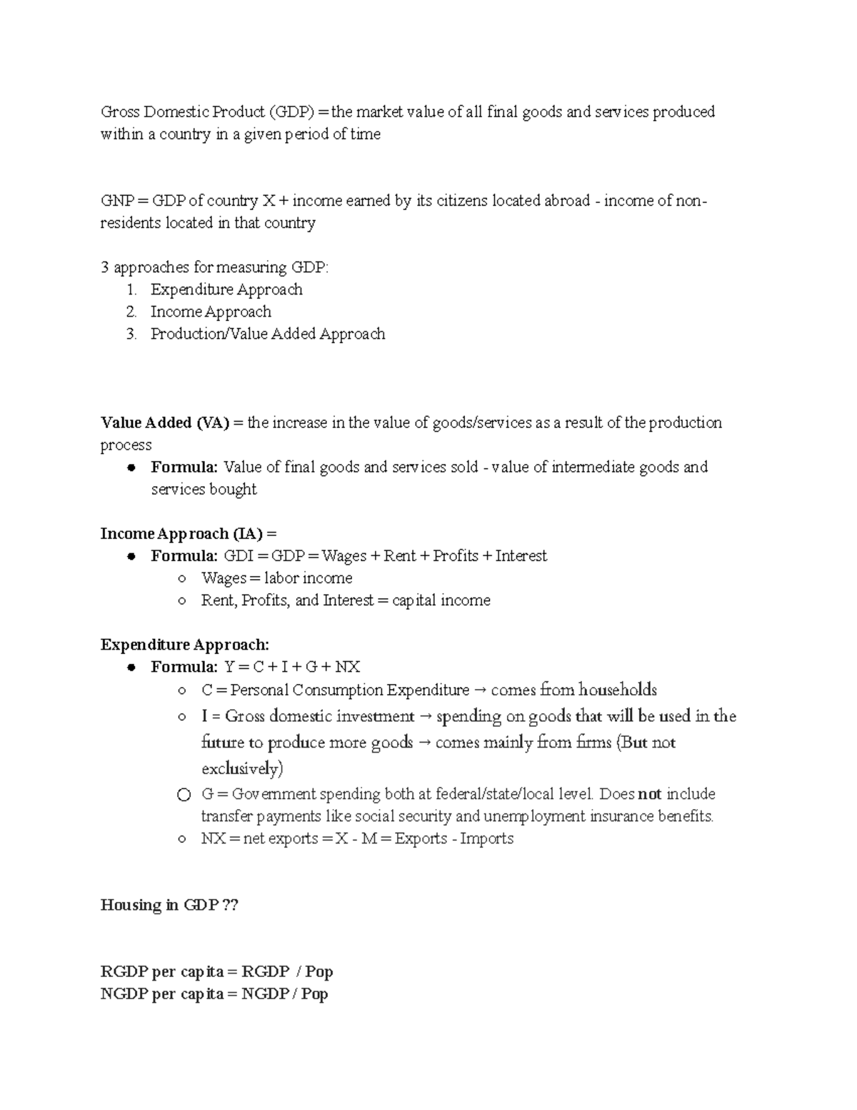 Econ 002 MT1 Studyguide - Gross Domestic Product (GDP) = the market ...