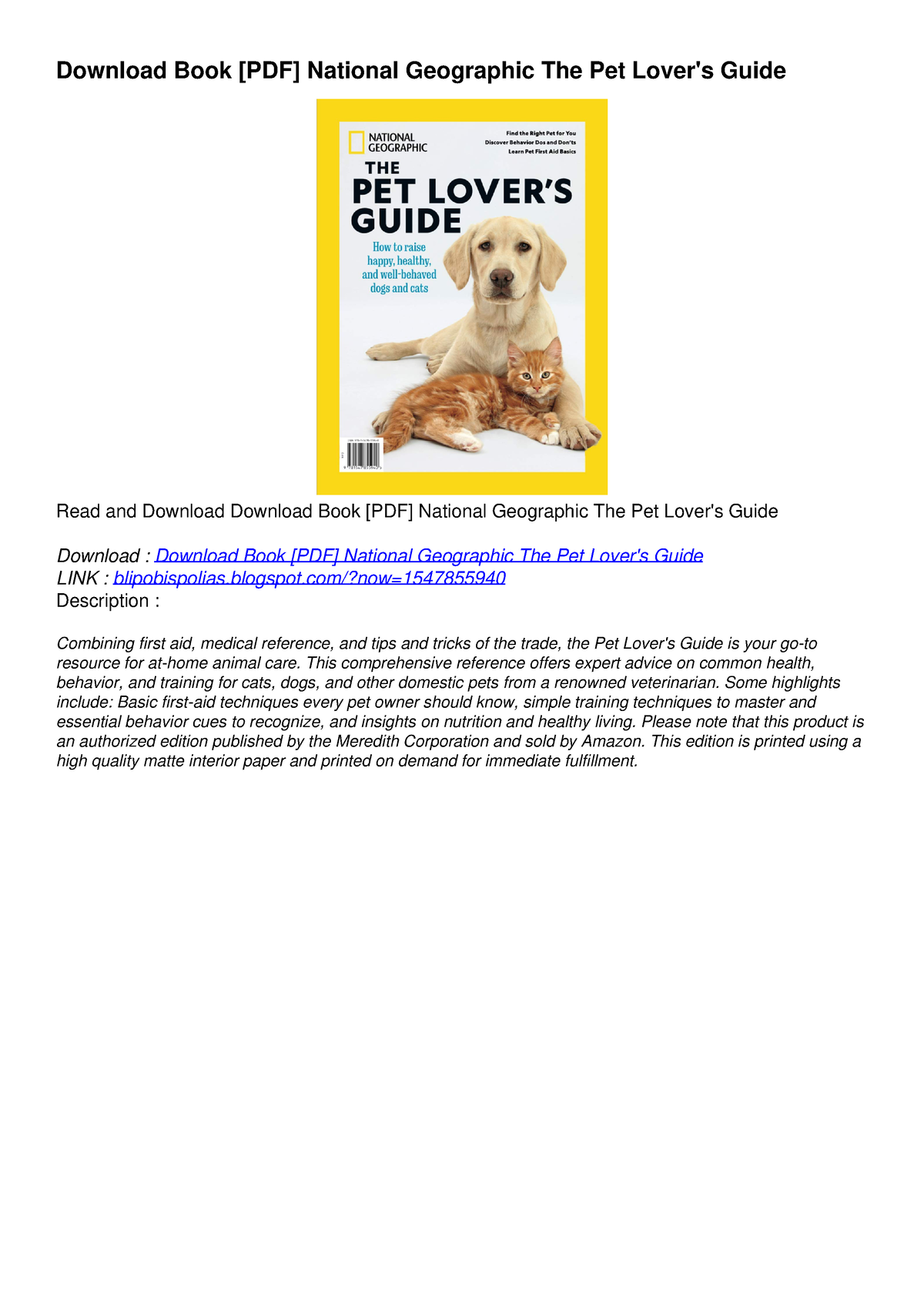 Download Book [PDF] National Geographic The Pet Lover's Guide ...