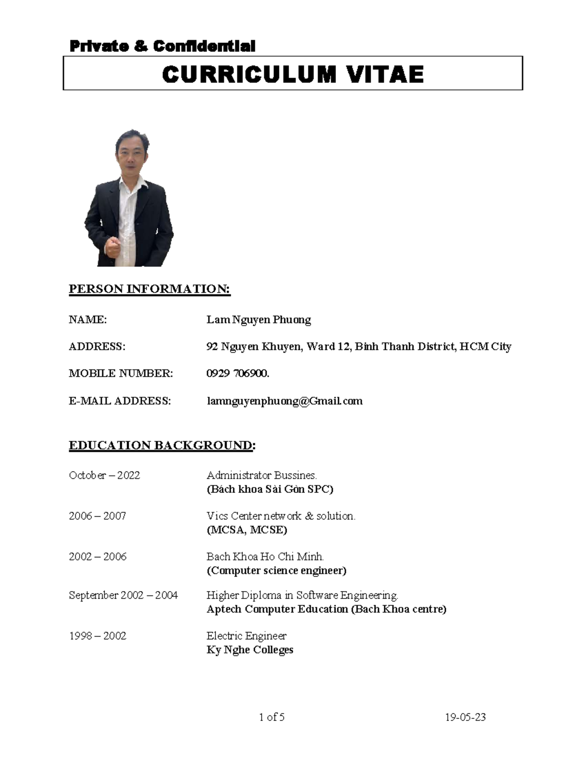 CV - Lam Nguyen Phuong Manager 19-5-2023 - CURRICULUM VITAE PERSON ...