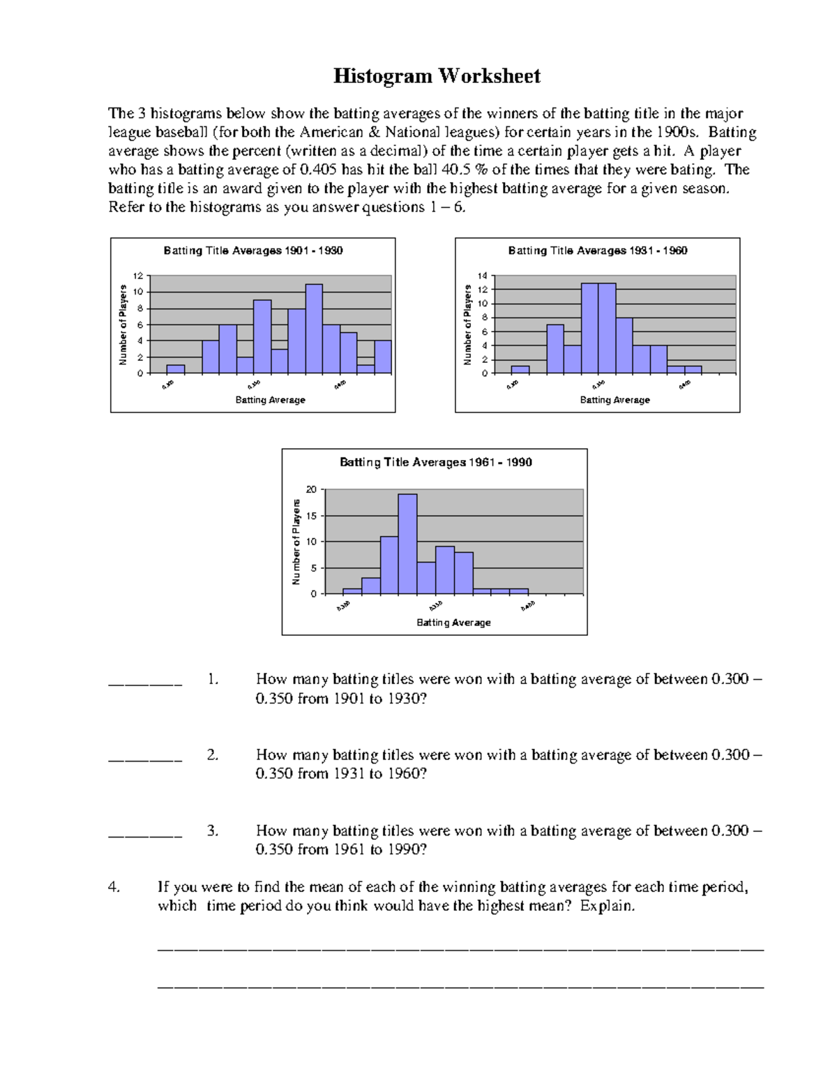 B Working With Histograms - Histogram Worksheet The 3 Histograms Below ...