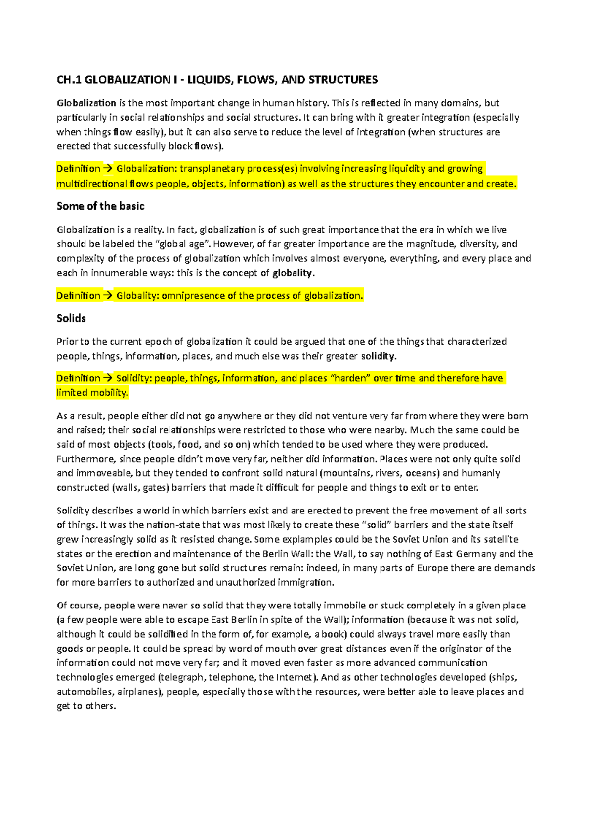 Riassunto Global CH GLOBALIZATION I LIQUIDS, FLOWS, AND STRUCTURES