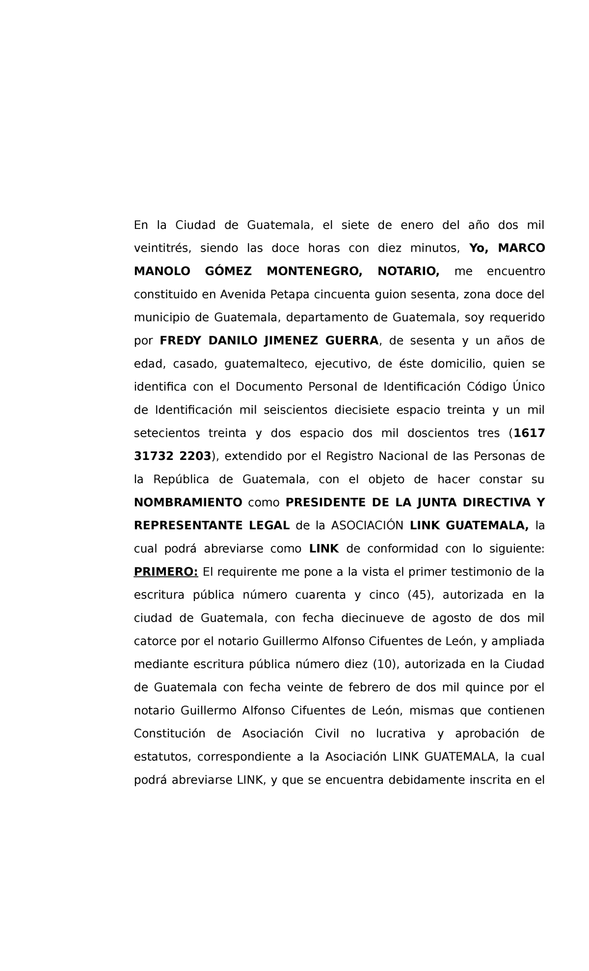 Acta De R L Link 2023 Ok Acta De Nombramiento De Representante Legal