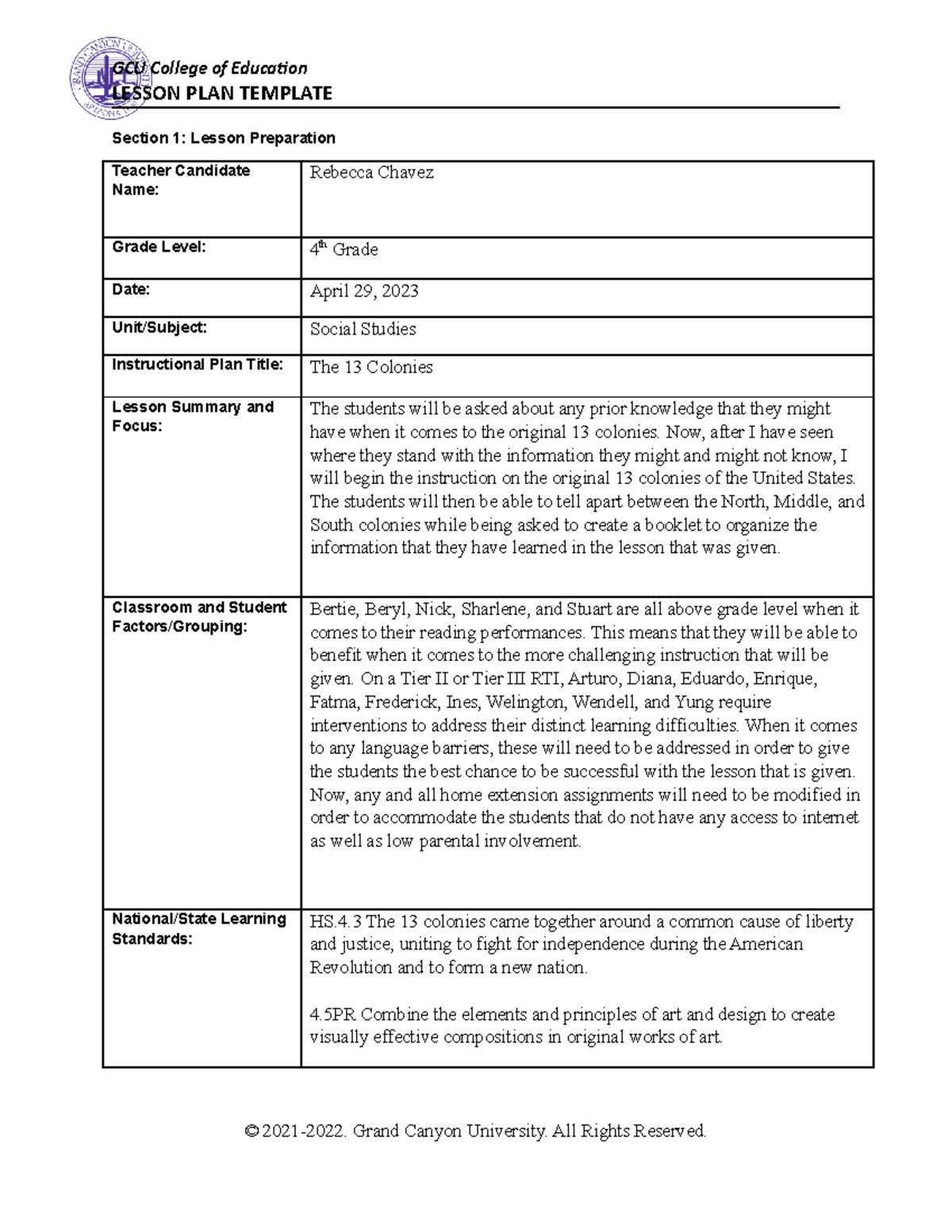 Rebecca - ELM351 - COE Lesson PLAN - LESSON PLAN TEMPLATE Section 1 ...