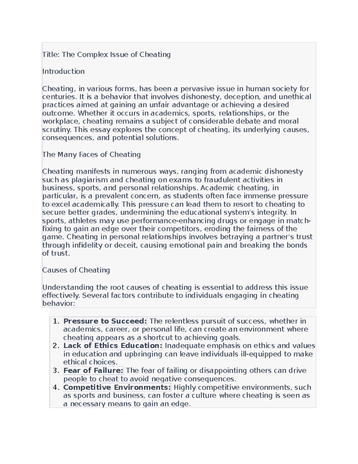 Blank Word Doc - Essay on cheating. - Title: The Complex Issue of ...