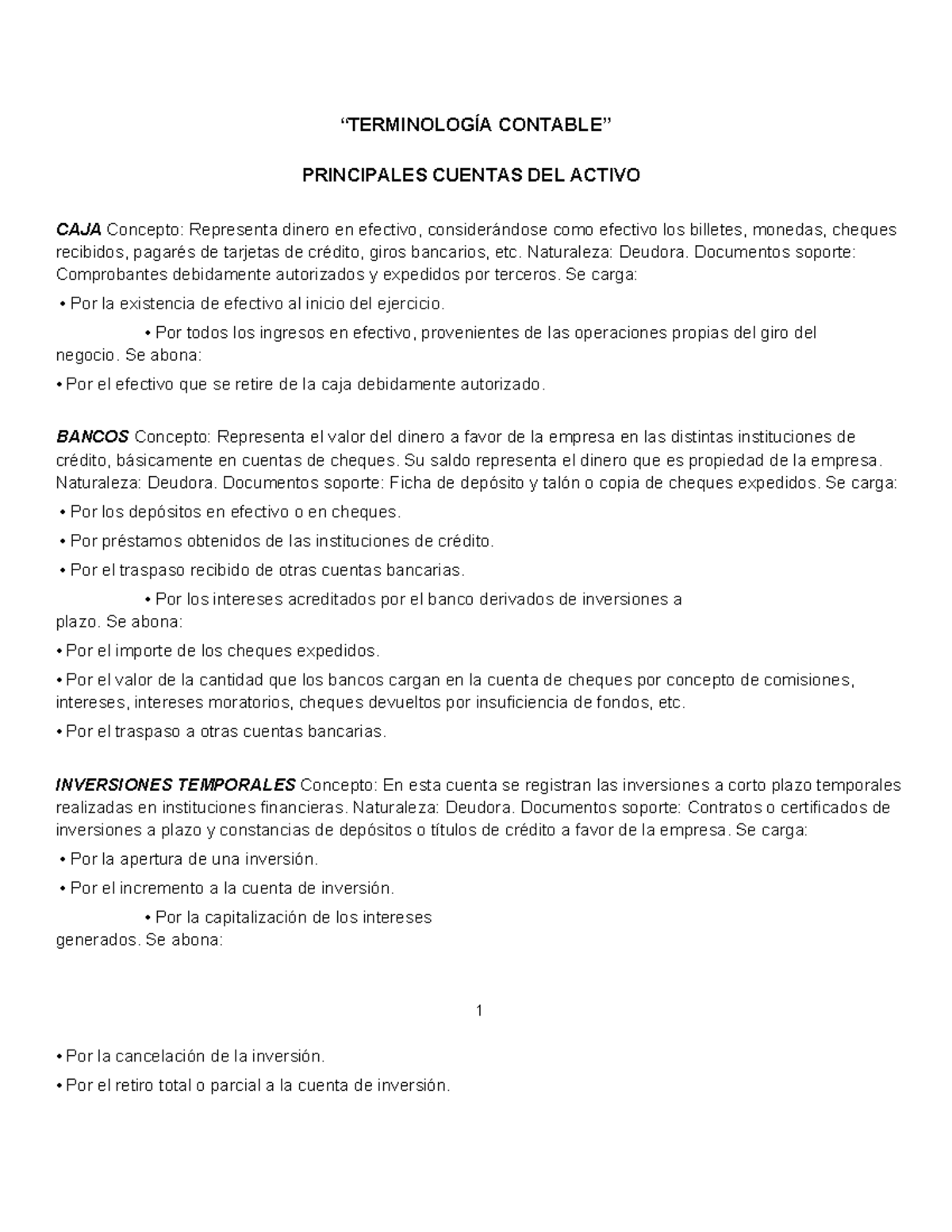 Terminología Contable Curso 1 - “TERMINOLOGÍA CONTABLE” PRINCIPALES ...