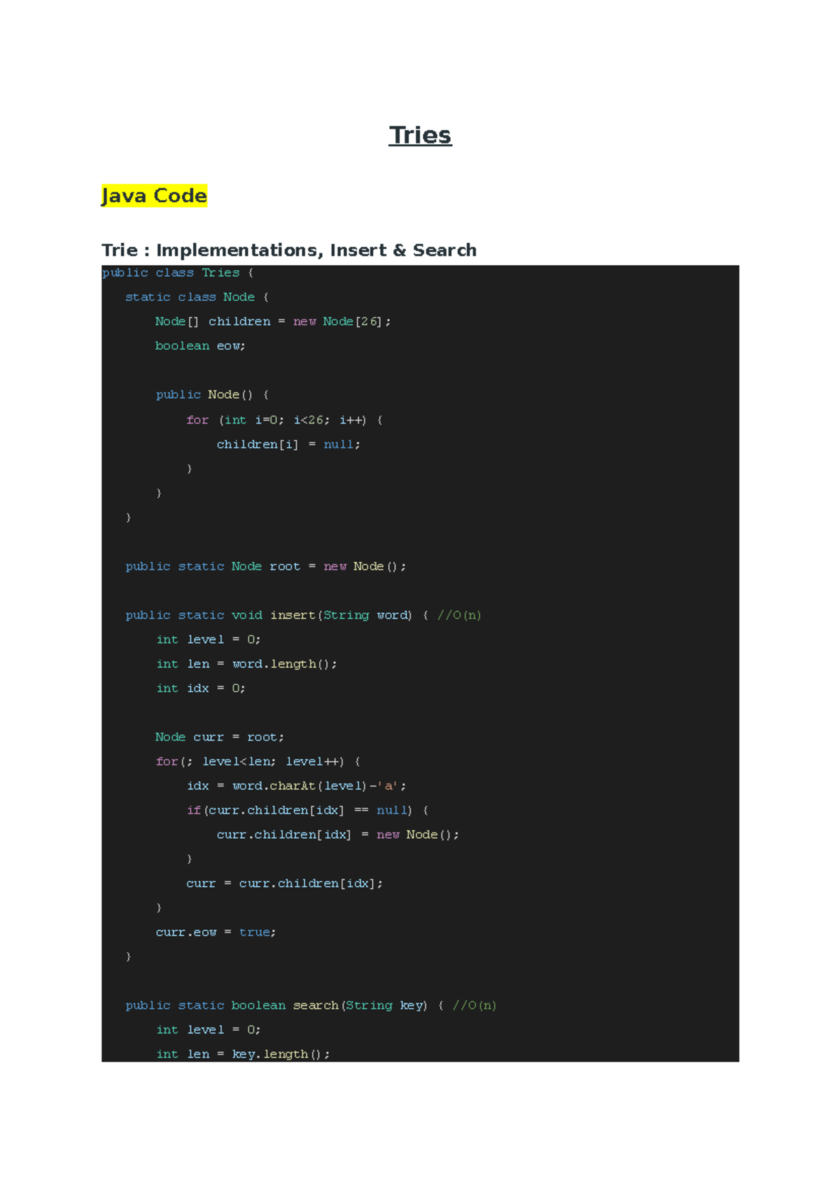 Tries Java Code - Tries Java Code Trie : Implementations, Insert ...