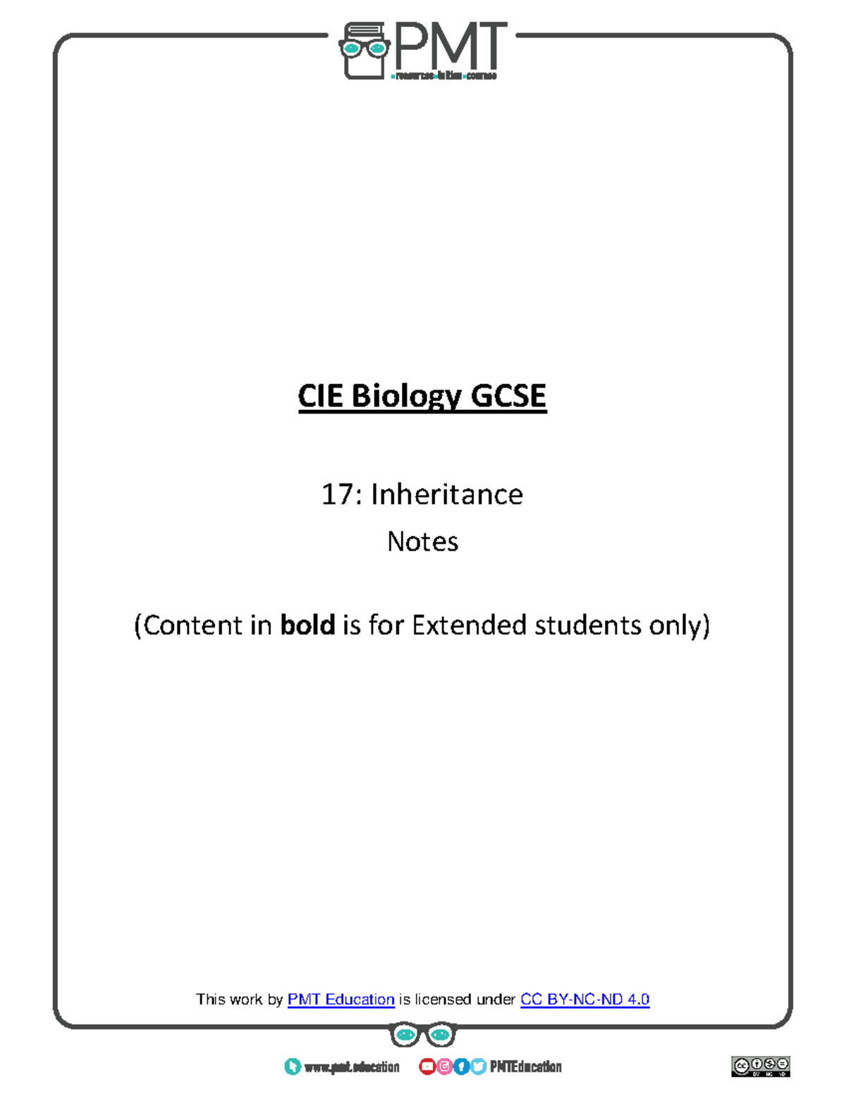 Summary Notes - Topic 17 Inheritance - CAIE Biology Igcse - Bit/pmt-edu ...