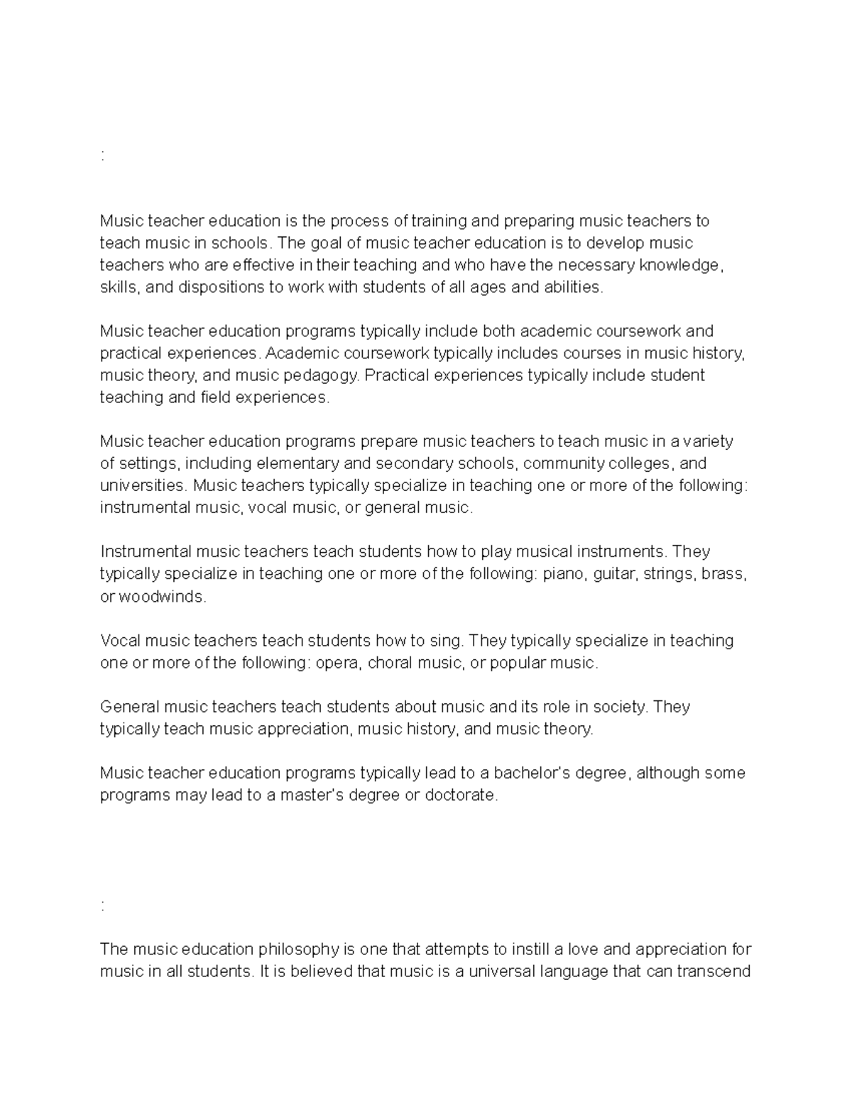 Music education course outline - : Music teacher education is the ...