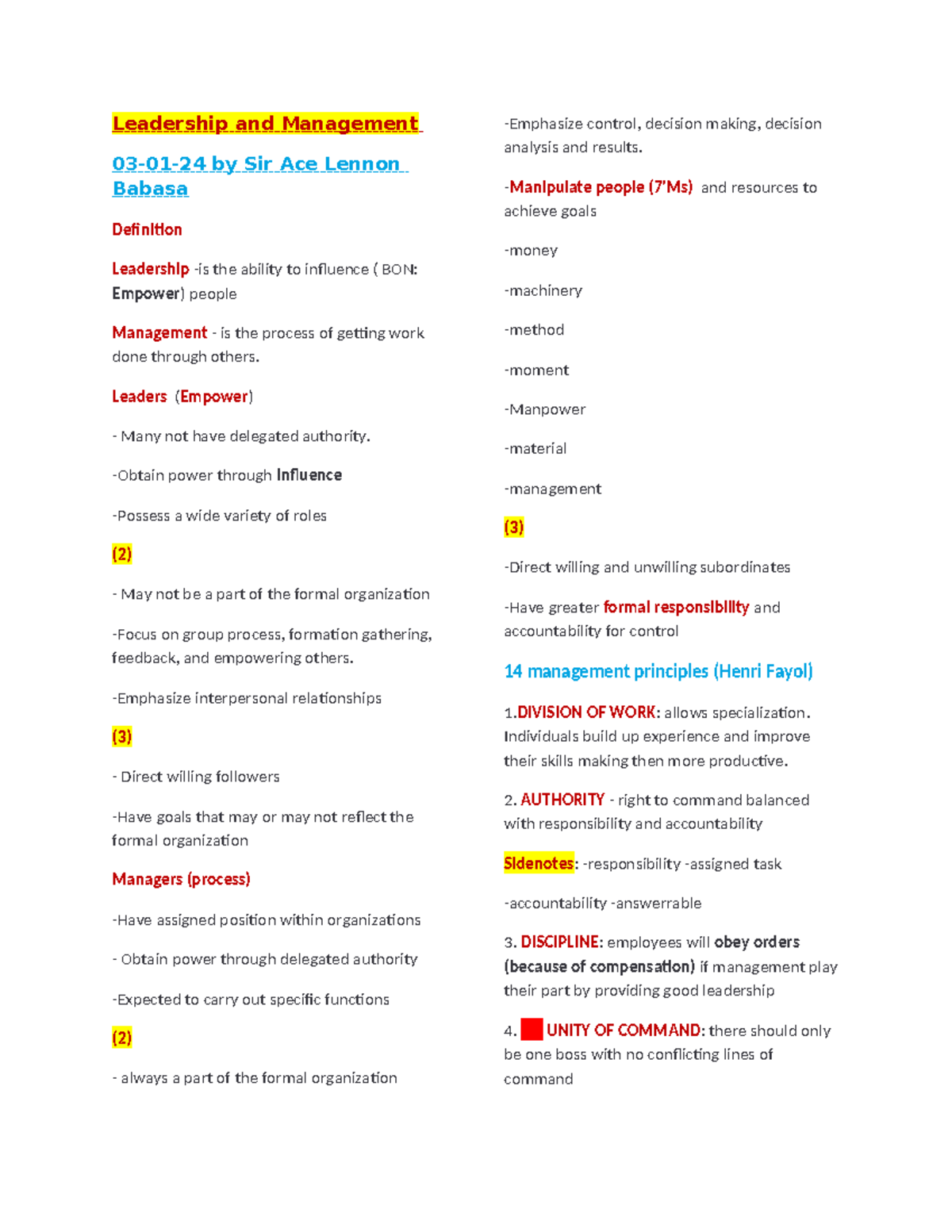 Leadership and-WPS Office - Leadership and Management 03-01-24 by Sir ...