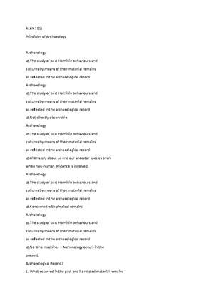 ALGY 101 Notes Week 1-5 - Principles of Archaeology Notes Week 1 ...