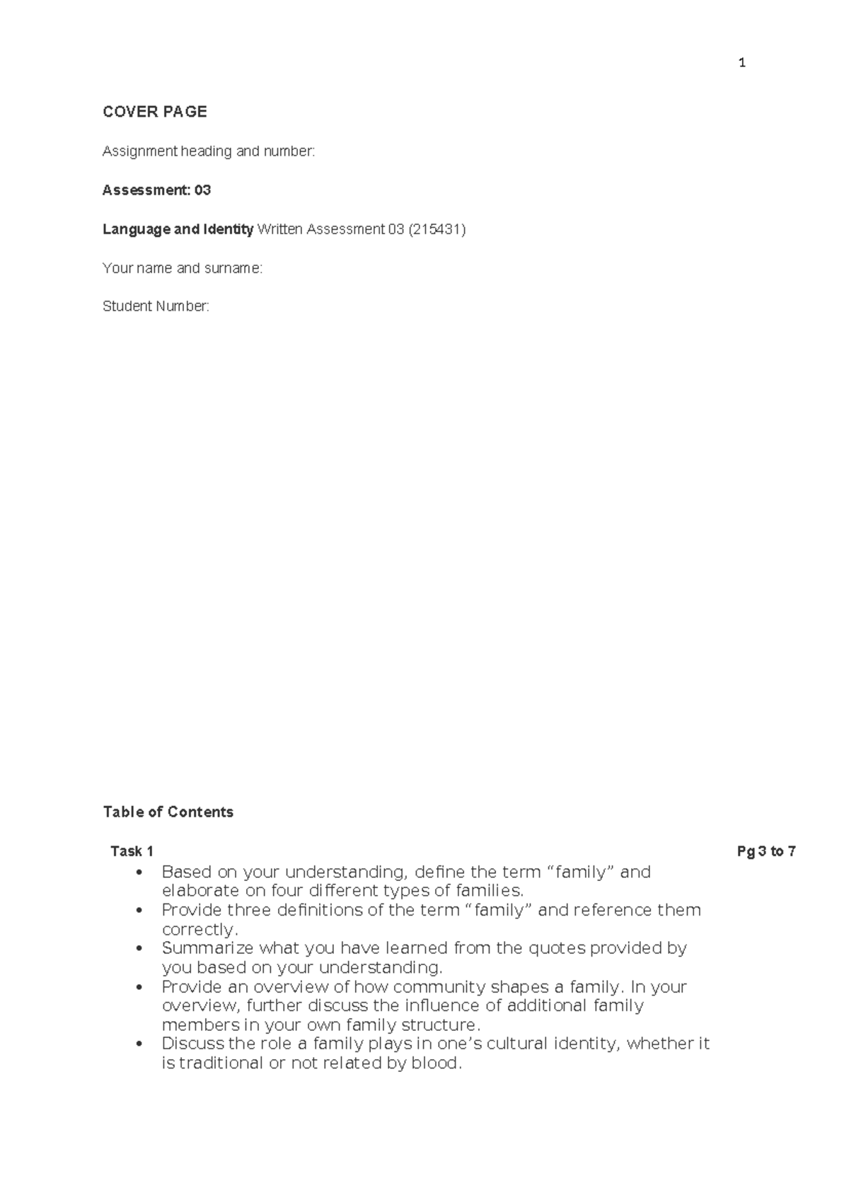 Afl upload - assignments - COVER PAGE Assignment heading and number ...