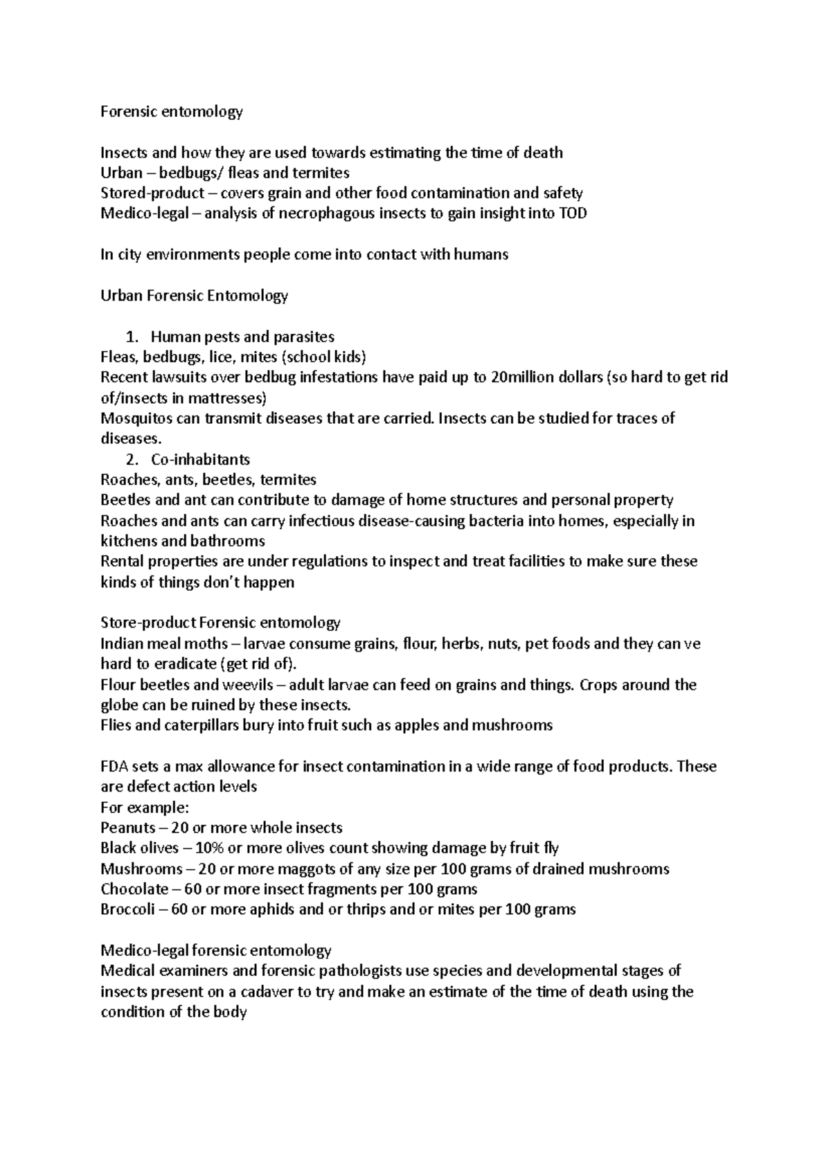 Three General Areas Of Forensic Entomology