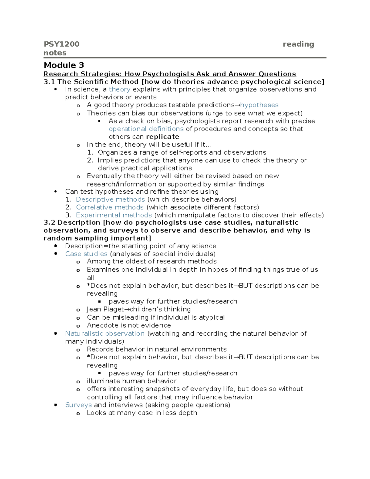 PSY1200 8:30 Module 3 - Sandberg - PSY1200 reading notes Module 3 ...