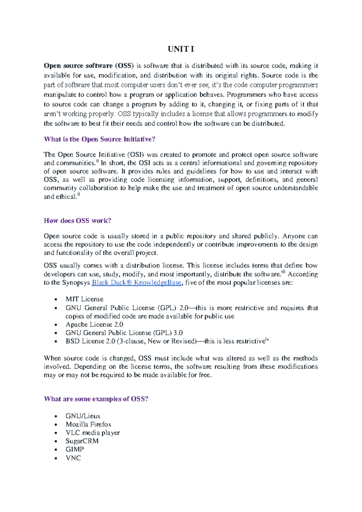 Cs study material opensource - UNIT I Open source software (OSS) is ...