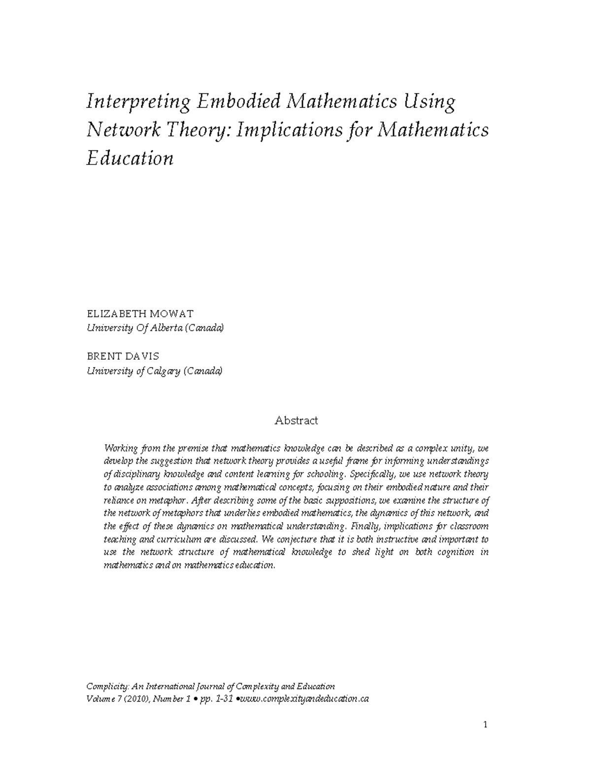 Interpreting Embodied Mathematics Using - Complicity: An International ...