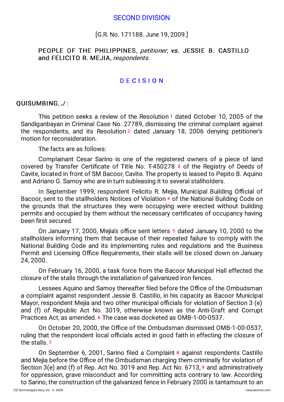 People vs Castillo, GR No. 171188, June 19, 2009 - SECOND DIVISION [G ...