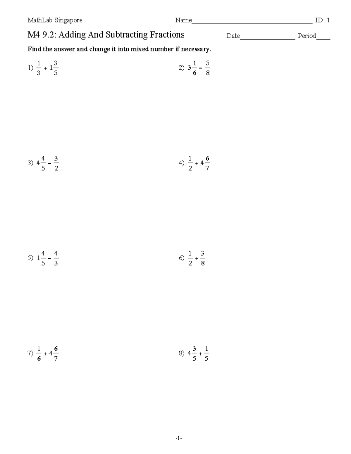 M4 9.1- Adding And Subtracting Fractions - ©x P 2 C 0 n 2 K 2 f ...