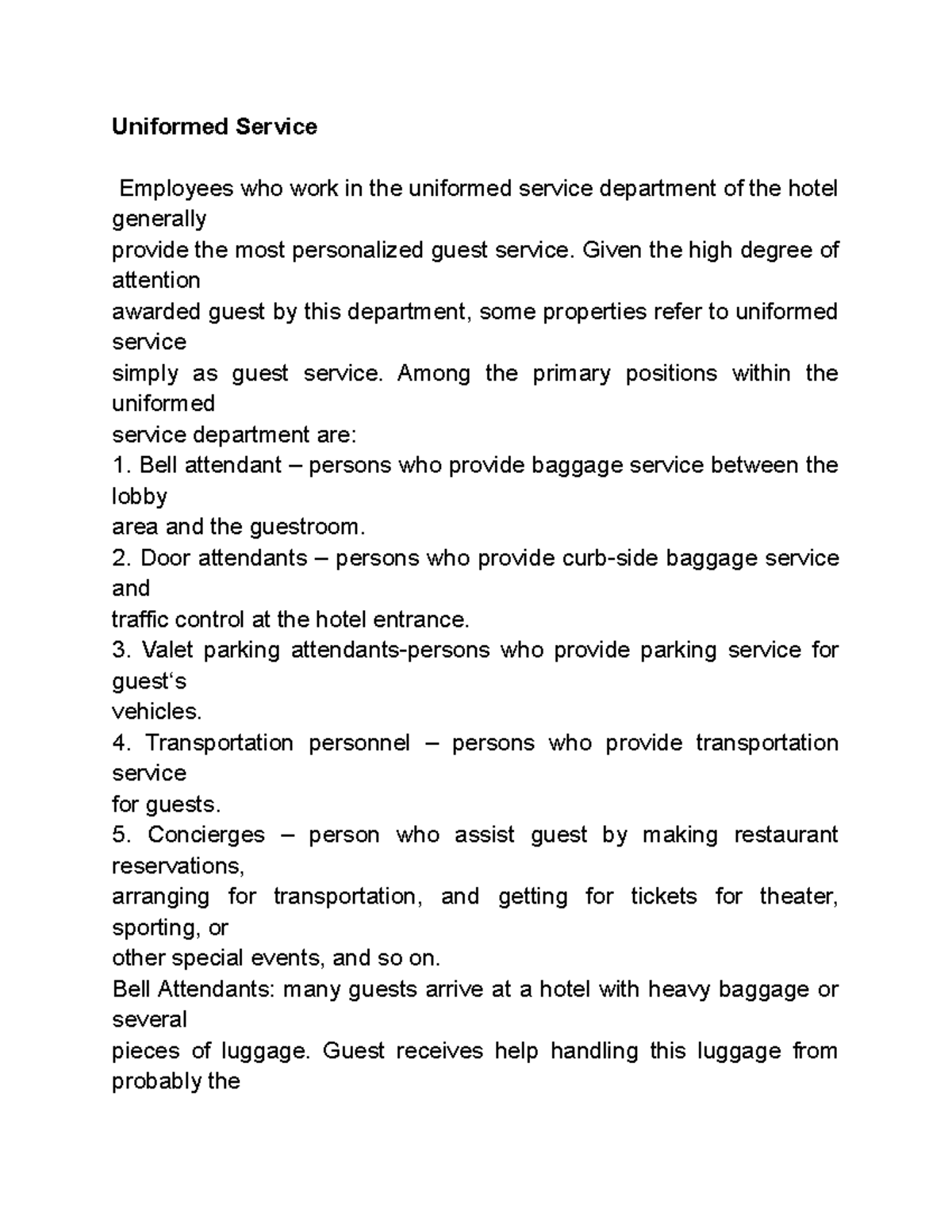 Uniformed Service hospitality Uniformed Service Employees who work in