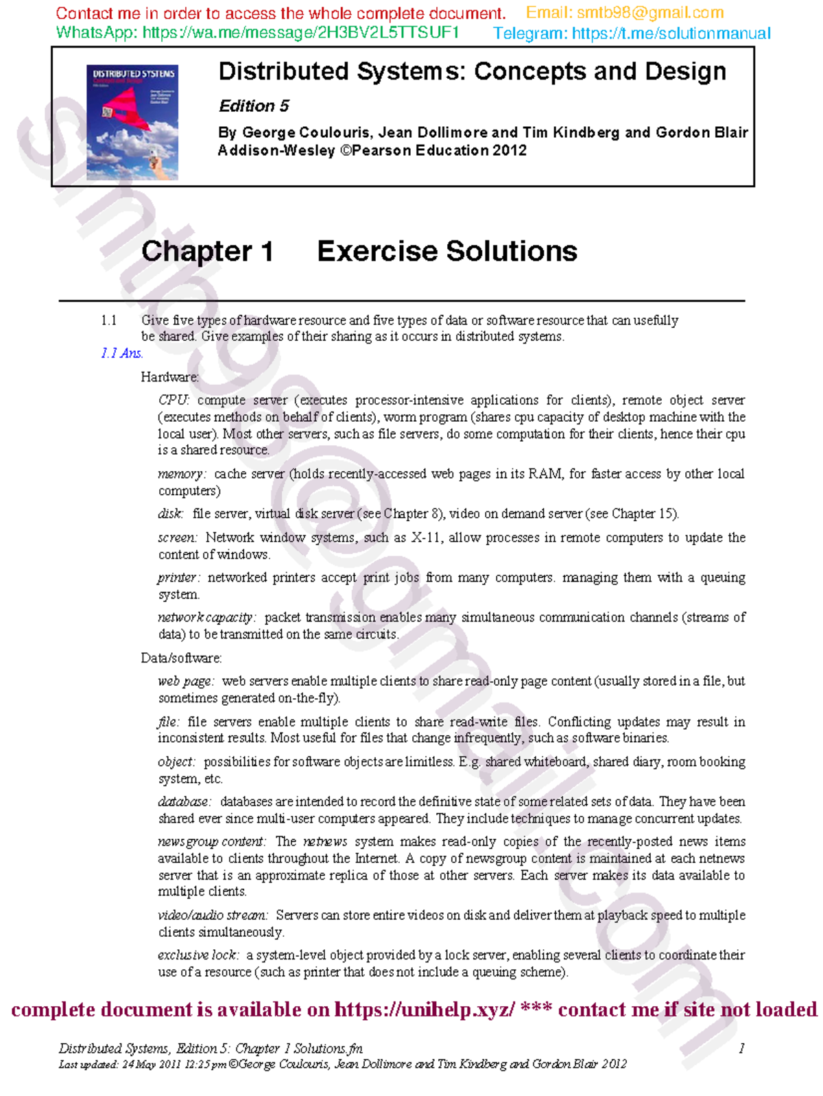 Solution Manual for Distributed Systems 5th edition by Coulouris ...