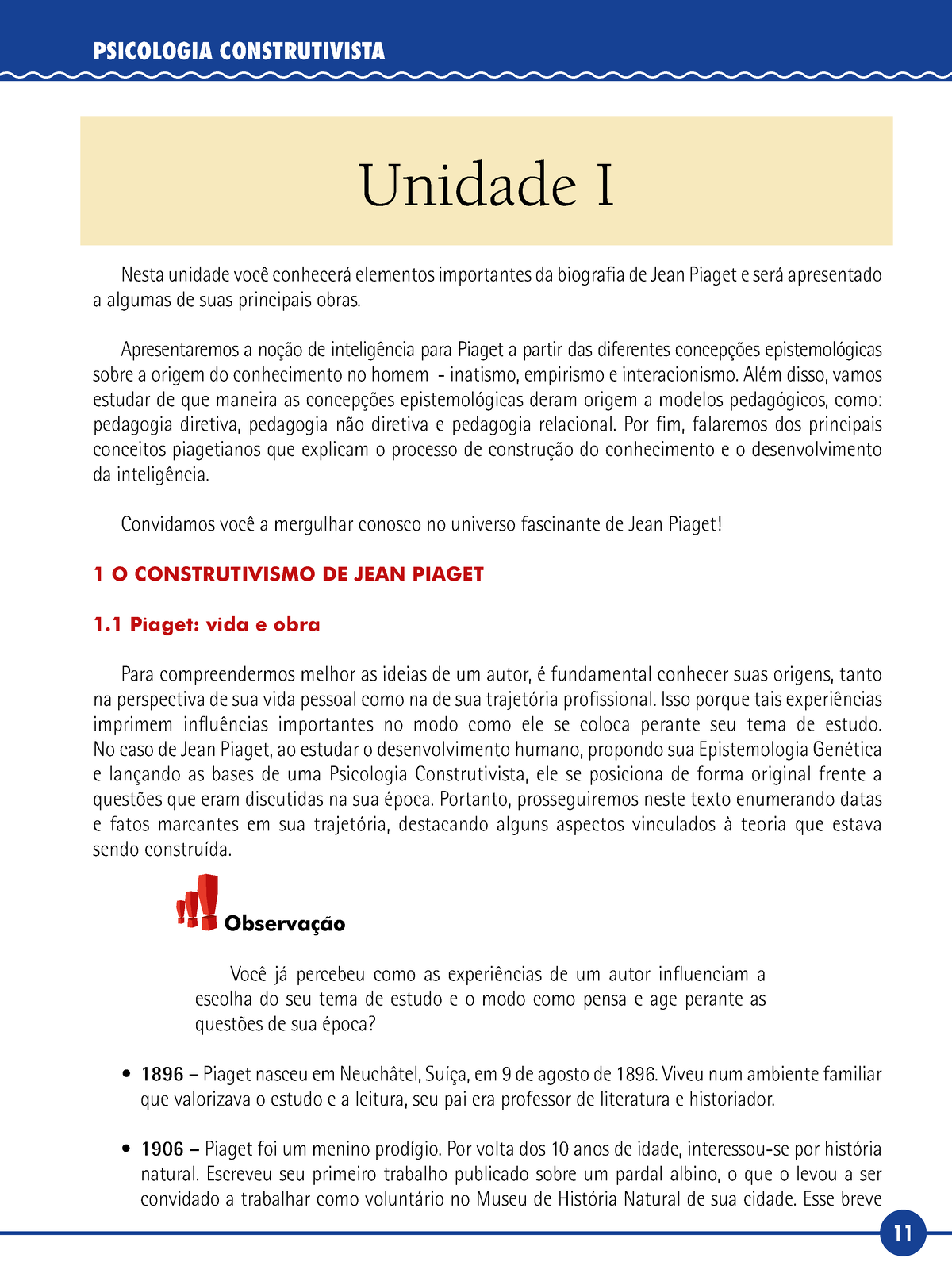 Livro Texto Unidade I PSICOLOGIA CONSTRUTIVISTA Nesta