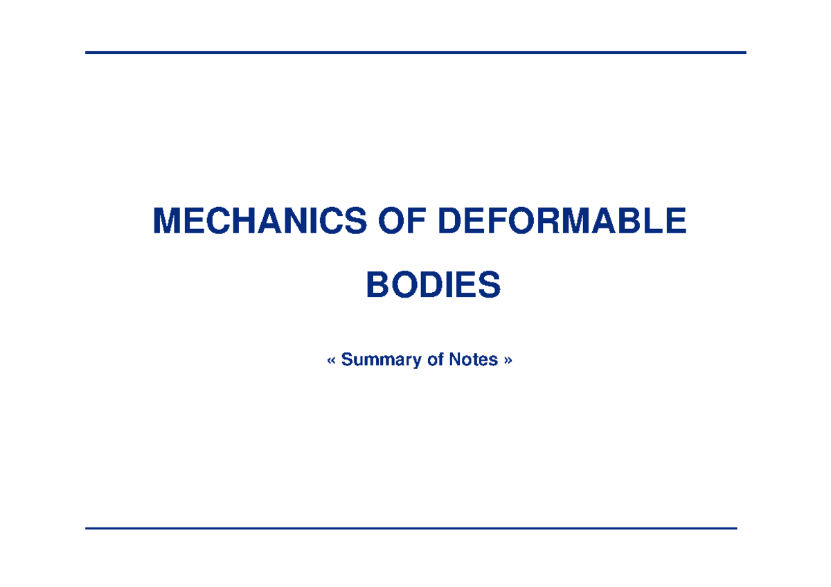 Mechanics OF Deformable Bodies Summary O - MECHANICS OF DEFORMABLE ...