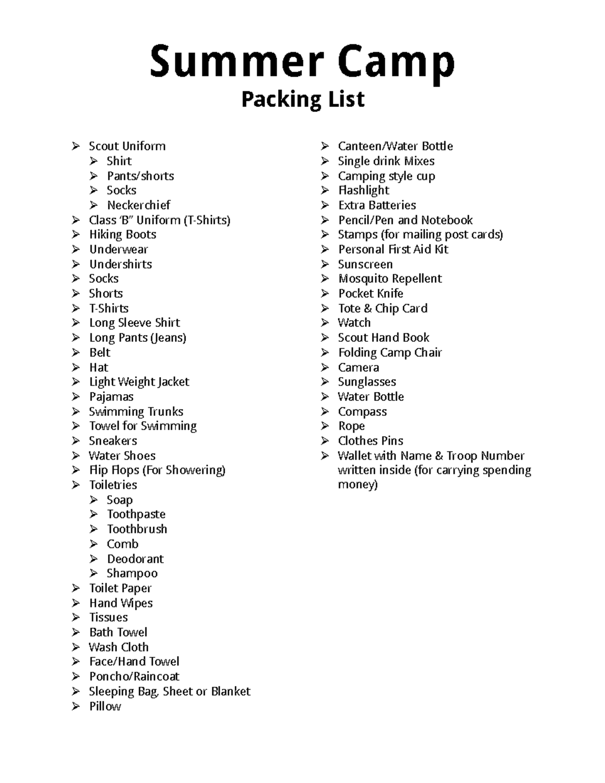 4 Packing List packling Summer Camp Packing List Scout Uniform